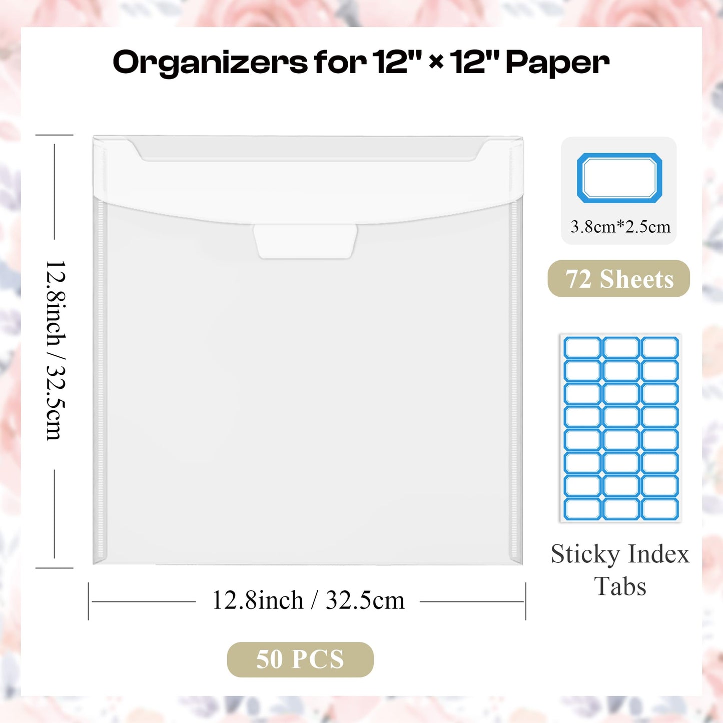 Csyidio 10 PCS 12 x 12 Inch Scrapbook Paper Storage Organizer with Label Stickers, Clear Paper Storage Bag for Holding Scrapbooking, Vinyl, Photos and File Enclosed Storage