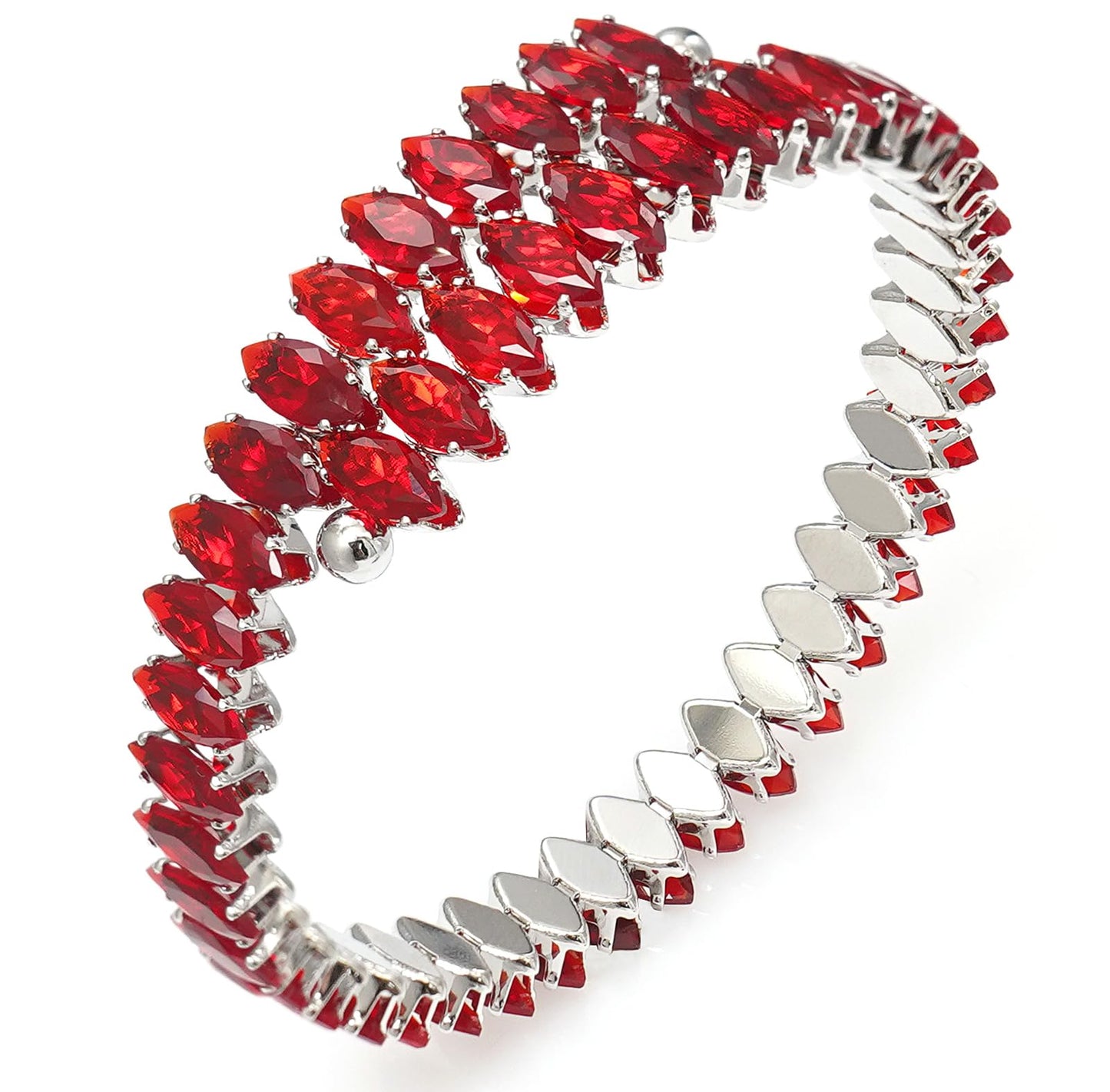 Wovanoo Rhinestone Cuff Bracelet Cubic Zirconia Tennis Bracelets Open Adjustable Bangle for Women Silver Red
