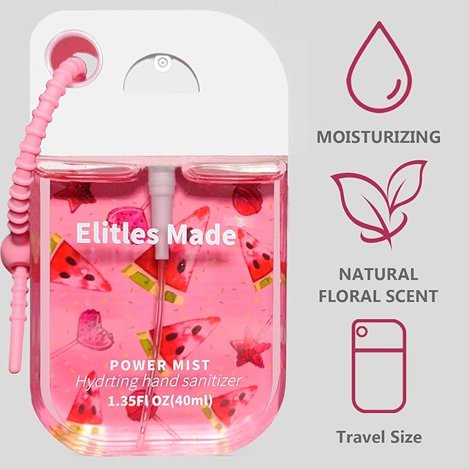 Hand Sanitizer Spray, 4Pack Spray Hand Sanitizer Travel Size With Cute Keychain, Scented Power Mist Hydrating for Kids Christmas Gifts,1.35FL.OZ (Watermelon,Citrus,Strawberry,Lavender