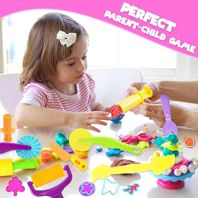 Playdough Tools Set, 18 Pcs Play Dough Sets for Kids Ages 4-8, Creative Play Dough Accessories with Clay Cutters, Roller, Molds, Safety Scissors, Educational Toys for Boys Girls