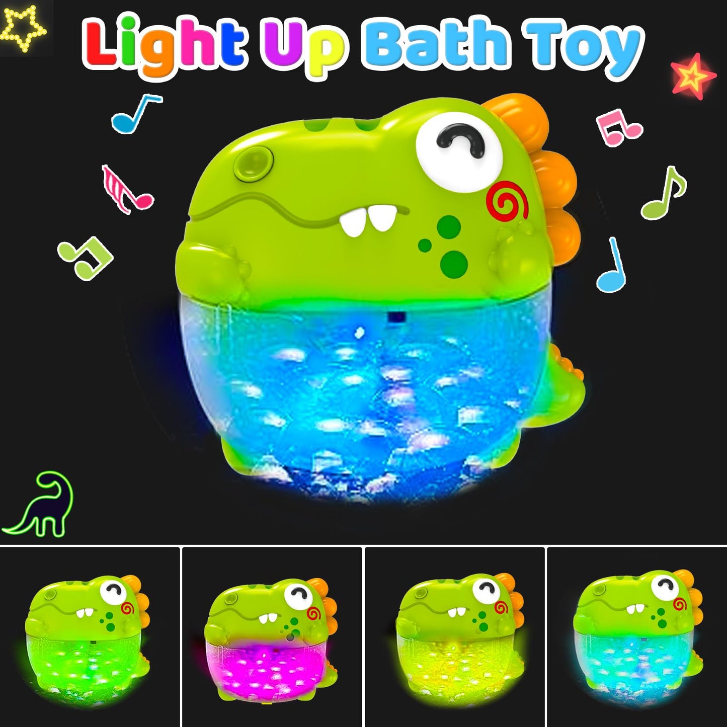 Light Up Dinosaur Bath Toys with Music, Bath Bubble Machine Toy for Kids Age 3-5 4-8 Toddler Summer Toys Bubble Maker for Bathtub - Floating Animal Water Toys Boy Girl Birthday Gift