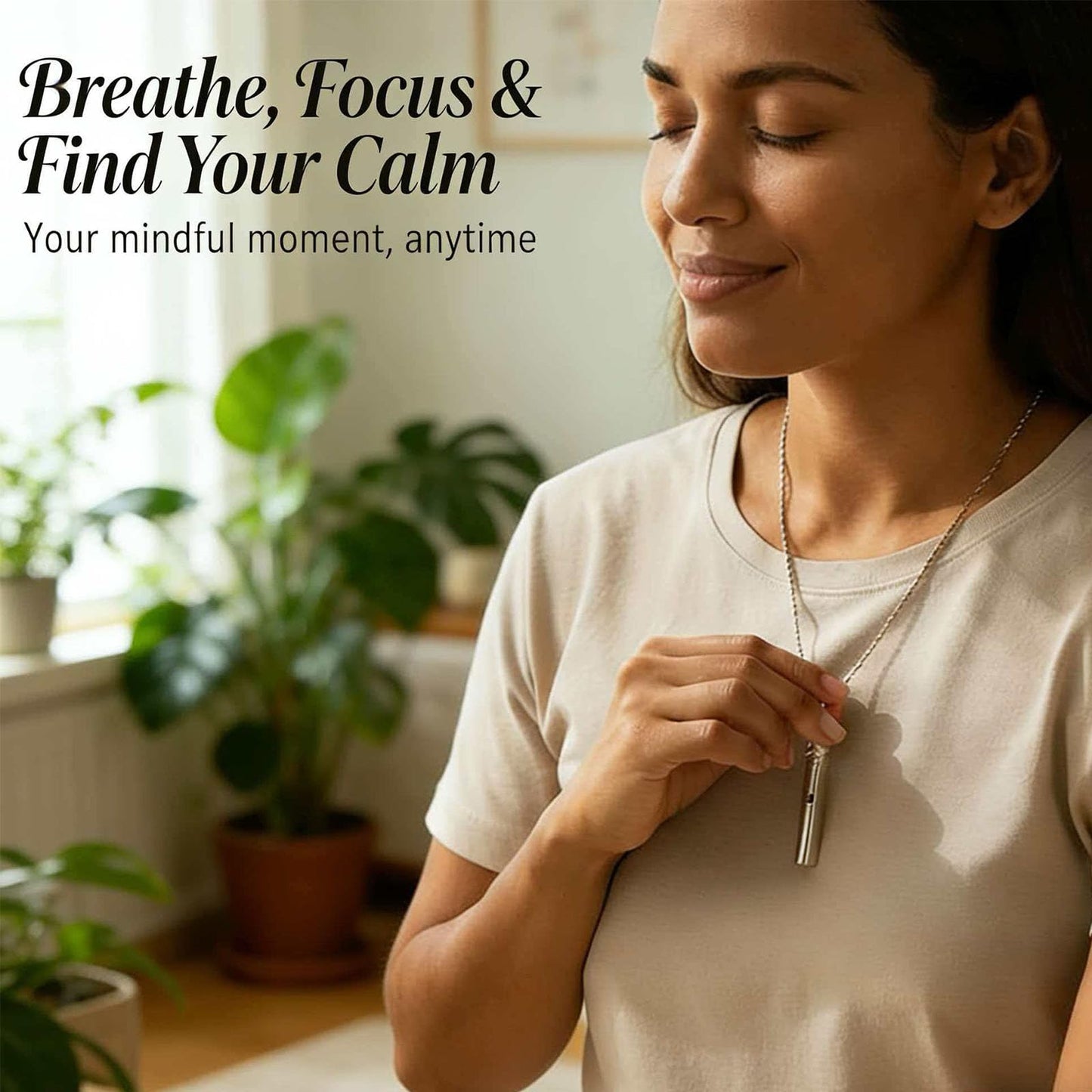 phaxud Stainless Steel Mindfulness Breathing Necklace for Anxiety Original Upgrades Multifunctional Breathlink with Essential Oil Diffuser Multifunctional Jewelry (H)