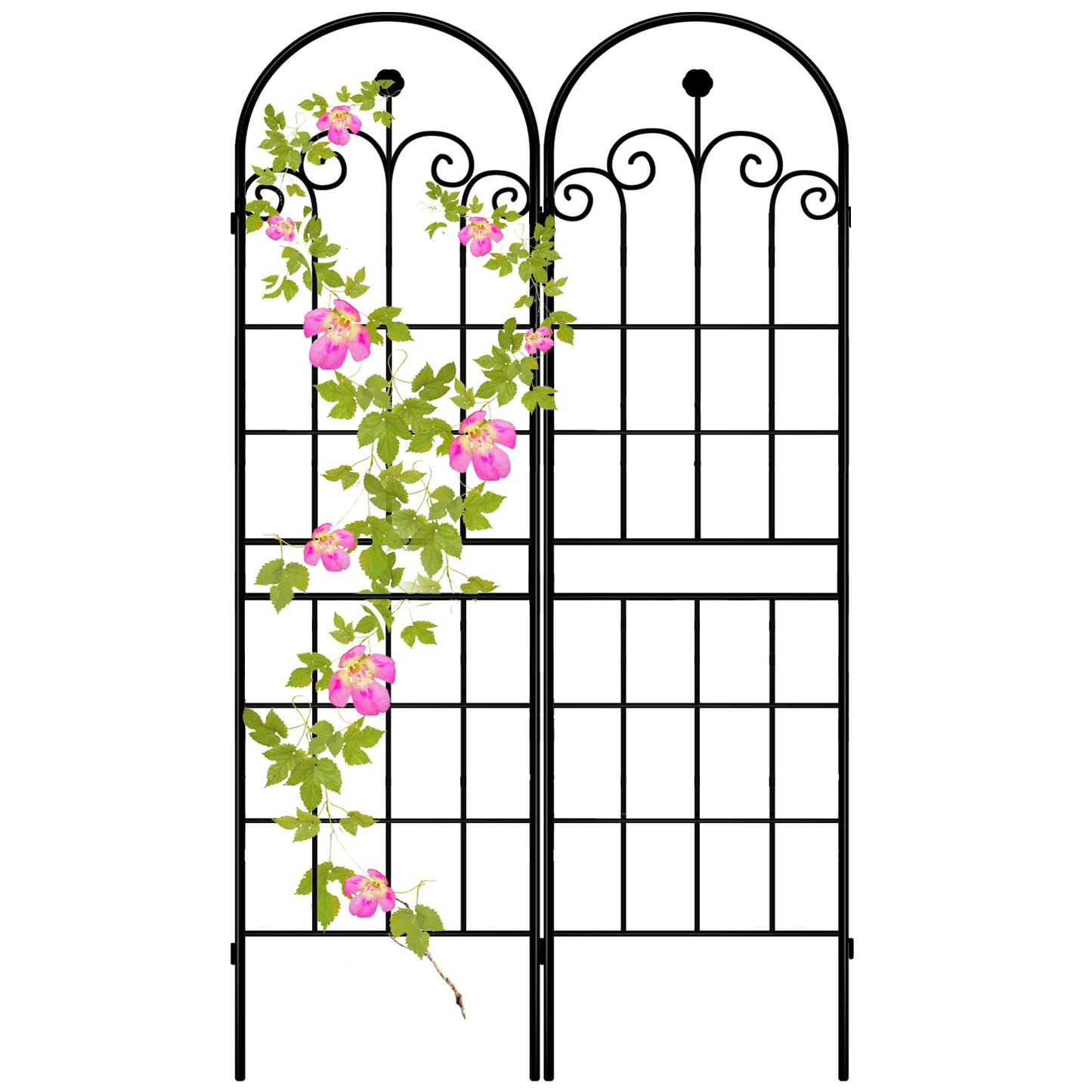 LZRS 2 Pack 71x20in Rustic Iron Arch Decoration Garden Trellis with Black Metal Coating – Perfect for Supporting Climbing Plants Outdoor, Roses, Vines, Flowers, and Vegetables.