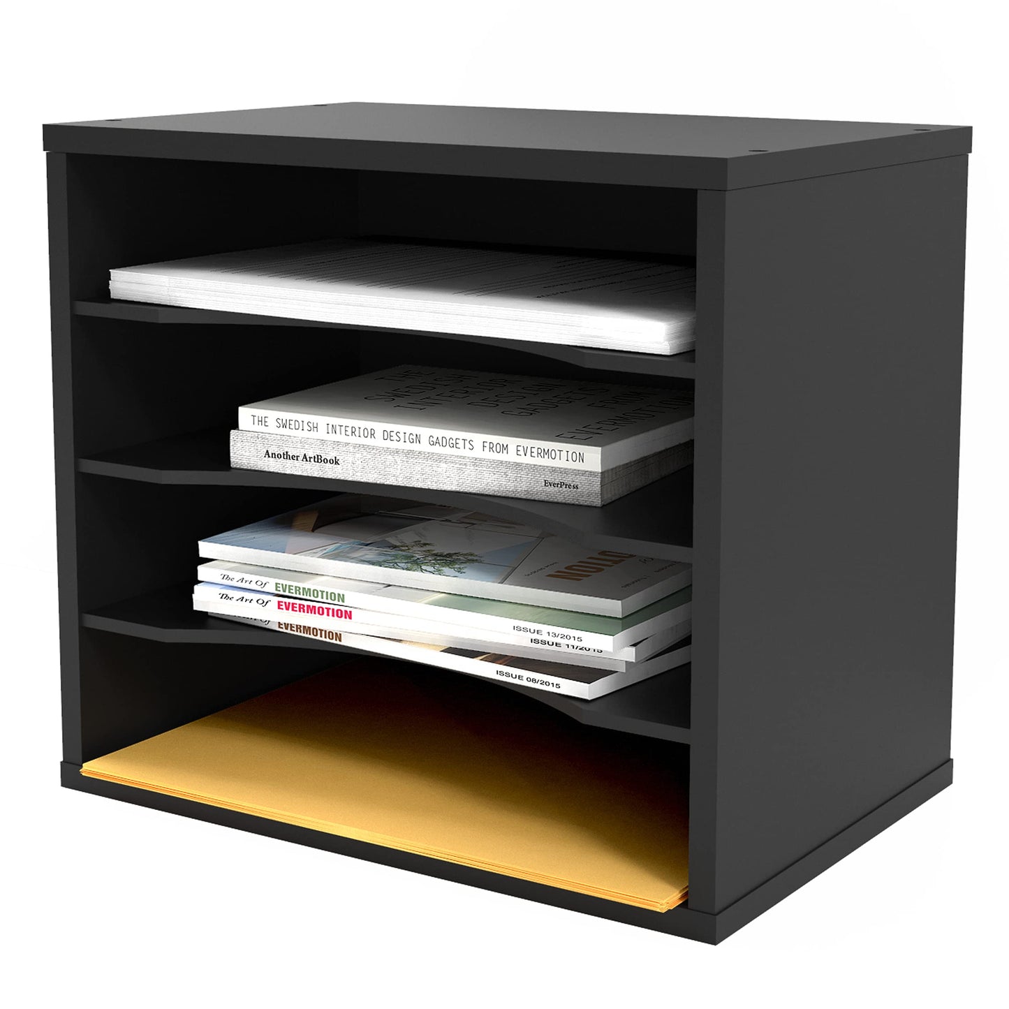 Ballucci 4-Tier Paper Organizer for Desk, Stackable Tray, Desk Storage Organizer Shelves, Stacking Letter Paper Tray Sorter for Classroom Office, Black