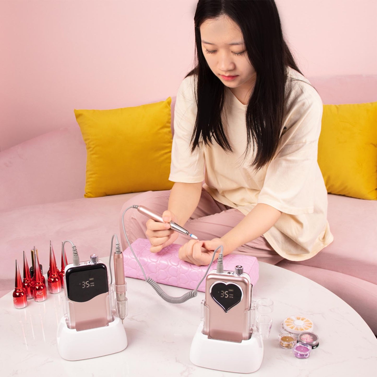Luocute Electric Nail File, Professional Nail Drill Machine 35000 RPM Rechargeable Cordless with 6 Professional Bits LCD Display for Acrylic Gel Nails Manicure (US Plug)