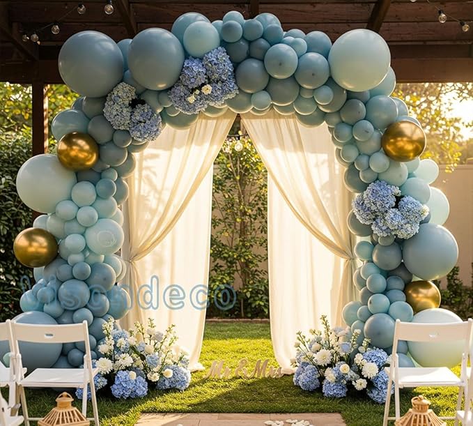 Dusty Blue Balloon Arch Kit - Double-Stuffed Balloon Garland with Multiple Blue Shades, Pastel Teal for Baby Shower, Wedding, Birthday, Graduation and Gender Reveal Party Decorations