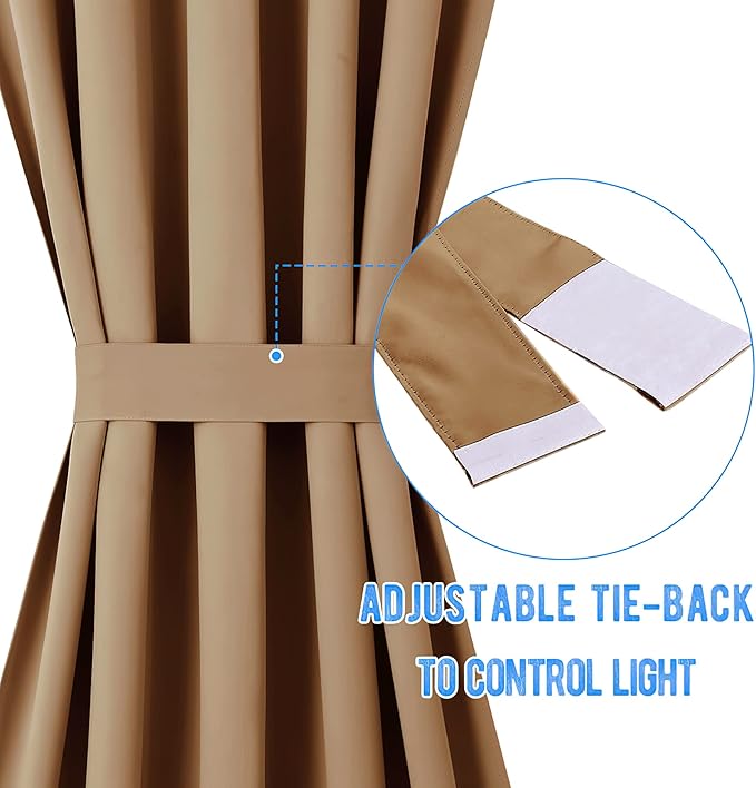 NICETOWN Room Darkening Curtain Panel for French Door, Farmhouse Patio Window Curtains Thermal Insulated Rod Pocket Door Shade for Living Room Glass, W36 x L72, Gold Brown, 1 Panel