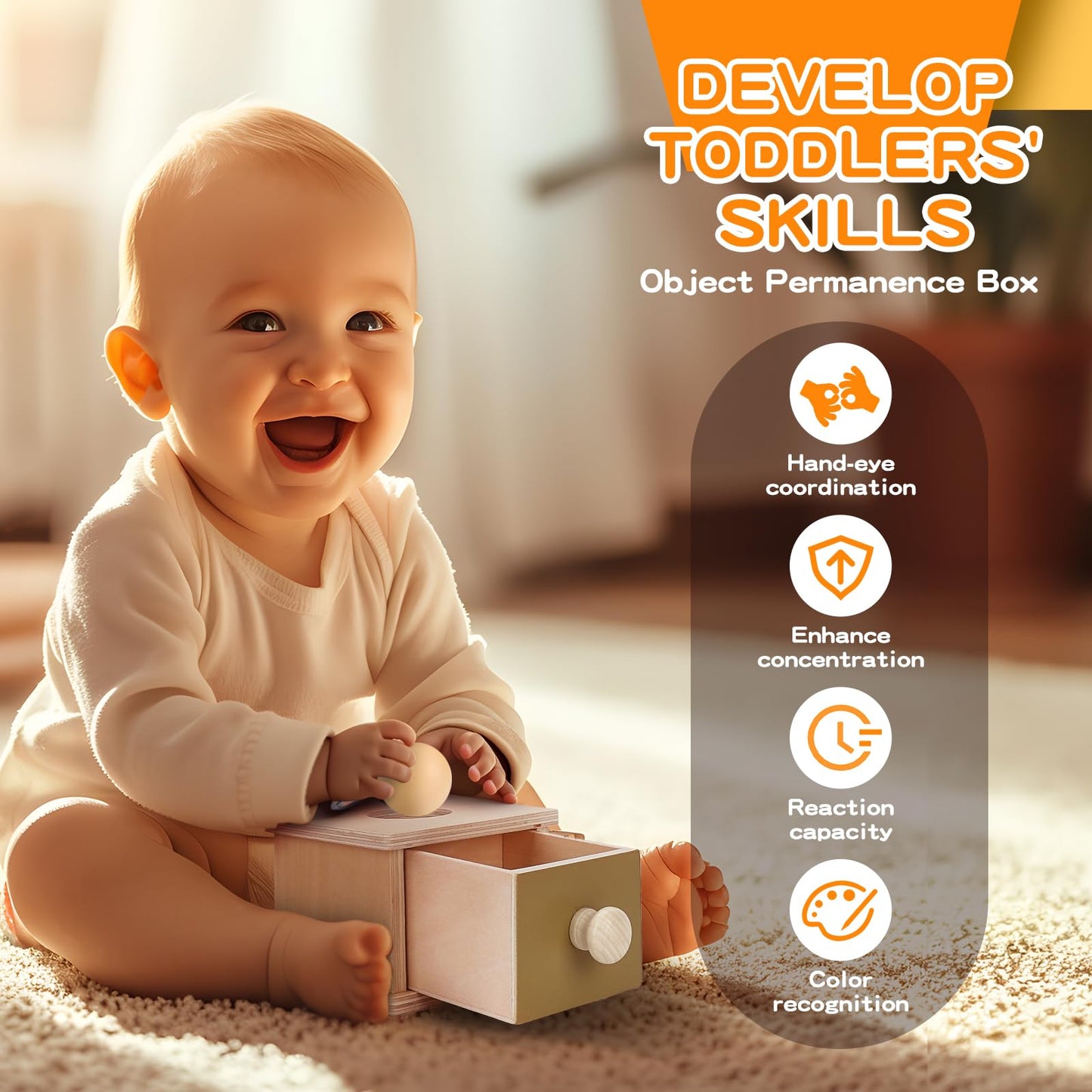 Starrykids Montessori Toys for Babies 0-6 Months, 6 in 1 Learning Educational Set for Newborn, Toddlers Gifts Includes Spinning Drum, Object Permanence Box, Baby Roller Tummy Time Mirror and More