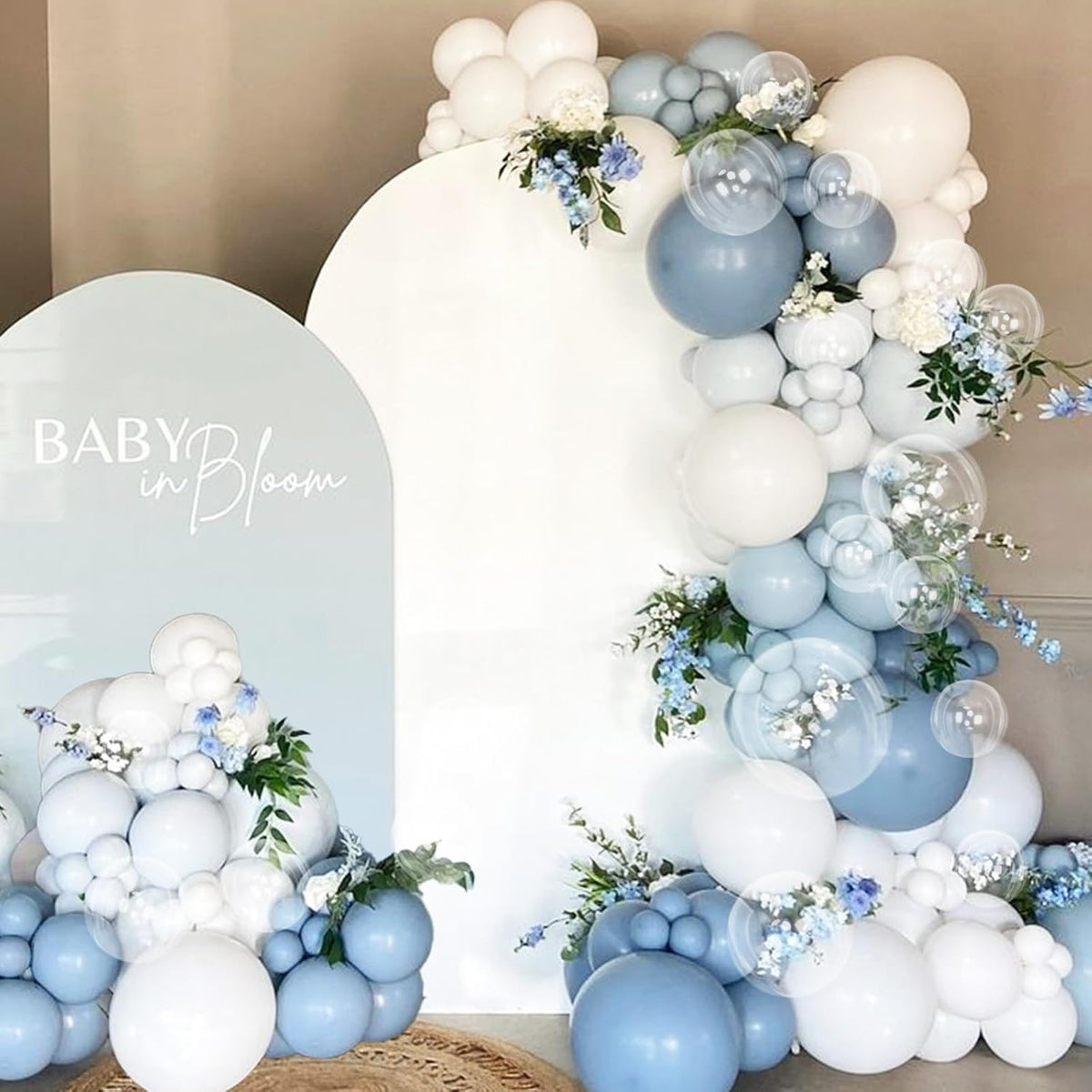 Dusty Blue Balloon, 12 inch Blue White Clear Balloon, Light Blue Macaron Blue Matte White Balloons with Transparent Balloons for Birthday Party Wedding Baby Shower Gender Reveal Decorations
