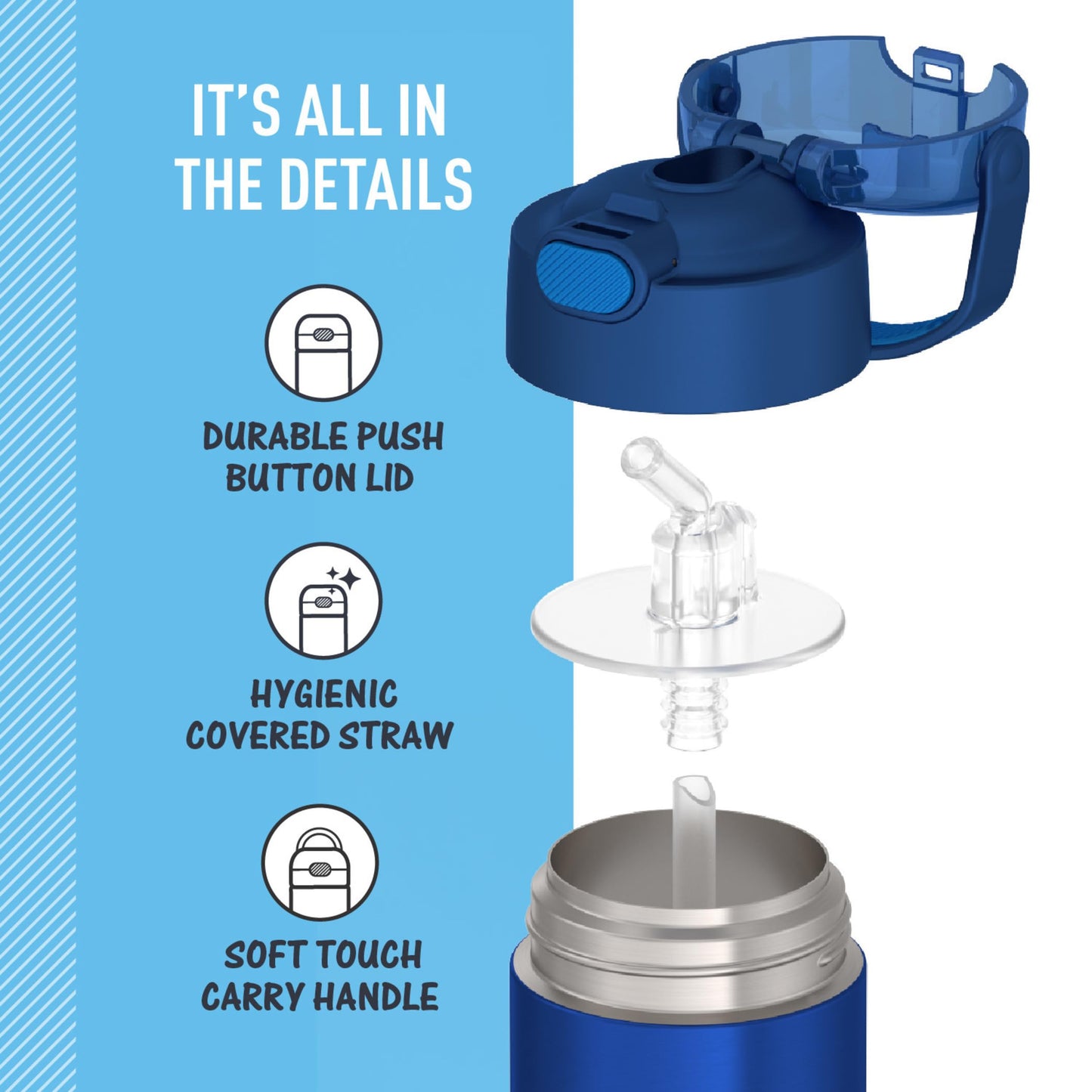 THERMOS FUNTAINER 12 Ounce Stainless Steel Vacuum Insulated Kids Straw Bottle, Blue