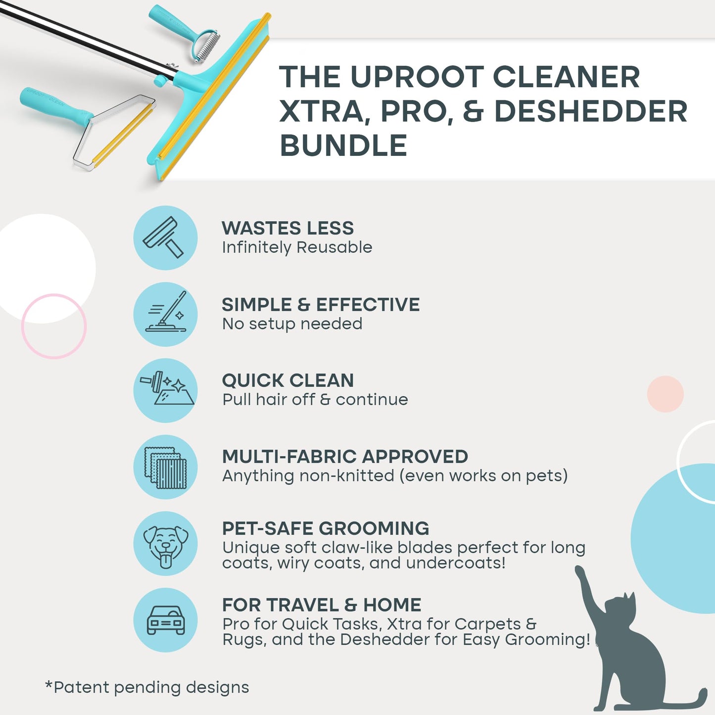 Uproot Clean Deshedder Xtra, Pro, & Deshedder Bundle - Pet Hair Removal Tool & Dog Brush for Shedding Bundle - Easy Cat & Dog Hair Remover & Carpet Rake Set with Special Dog Grooming Brush!