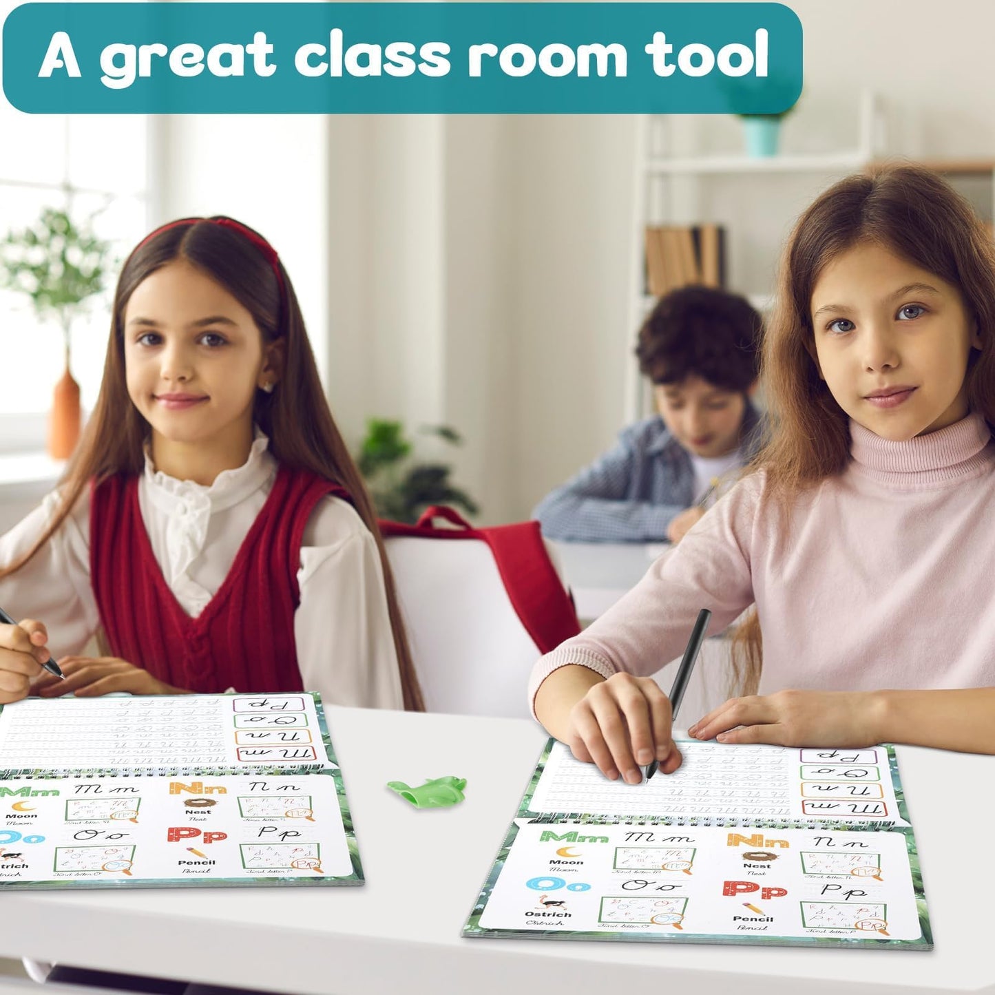 gisgfim Grooved Cursive Handwriting Workbook Magic Reusable Grooved Cursive Handwriting Practice Guided Tracing with Disappearing Ink Pens for Beginners Kids Learning Activities Supplies (Letters)