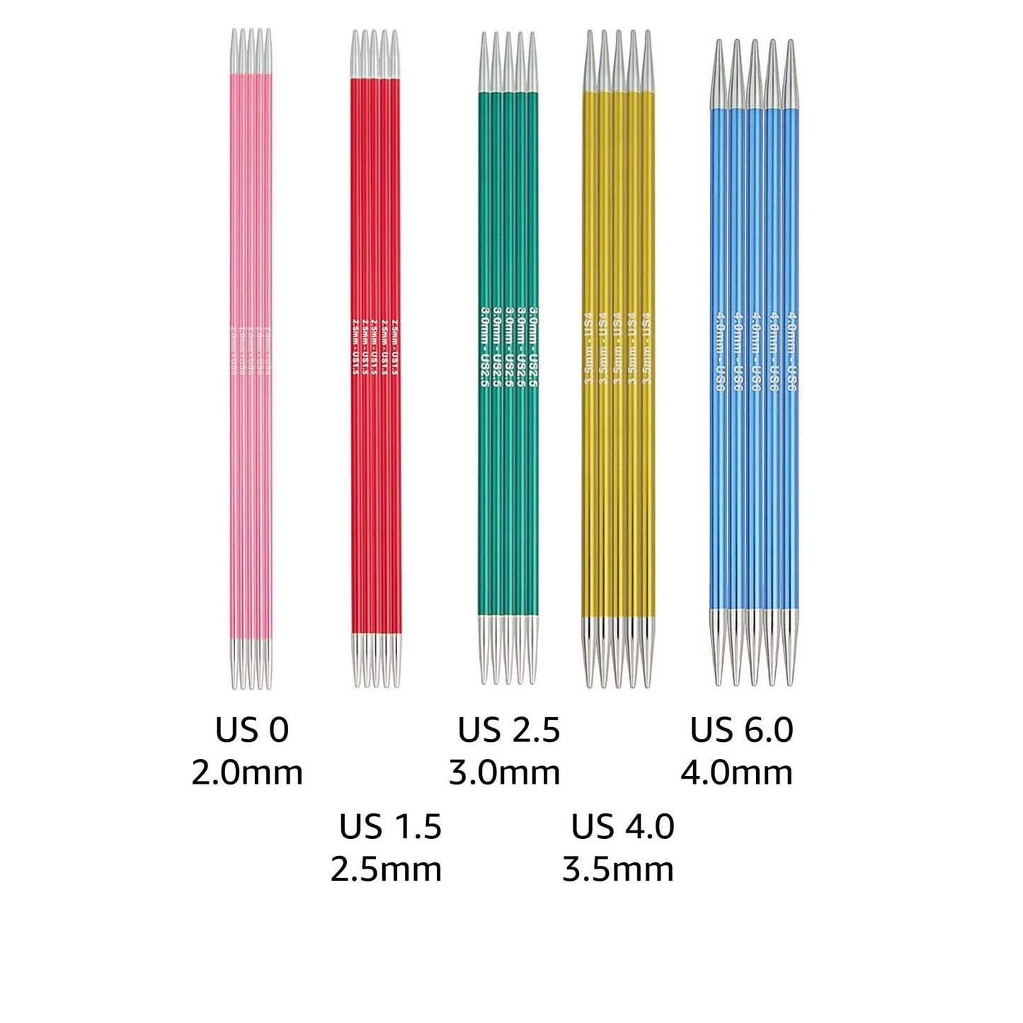 KnitPro Zing Starter Set 6 inch DPN Double Pointed Knitting Needles Size 0, 1.5, 2.5, 4, 6 with Fabric Case with Project Bag