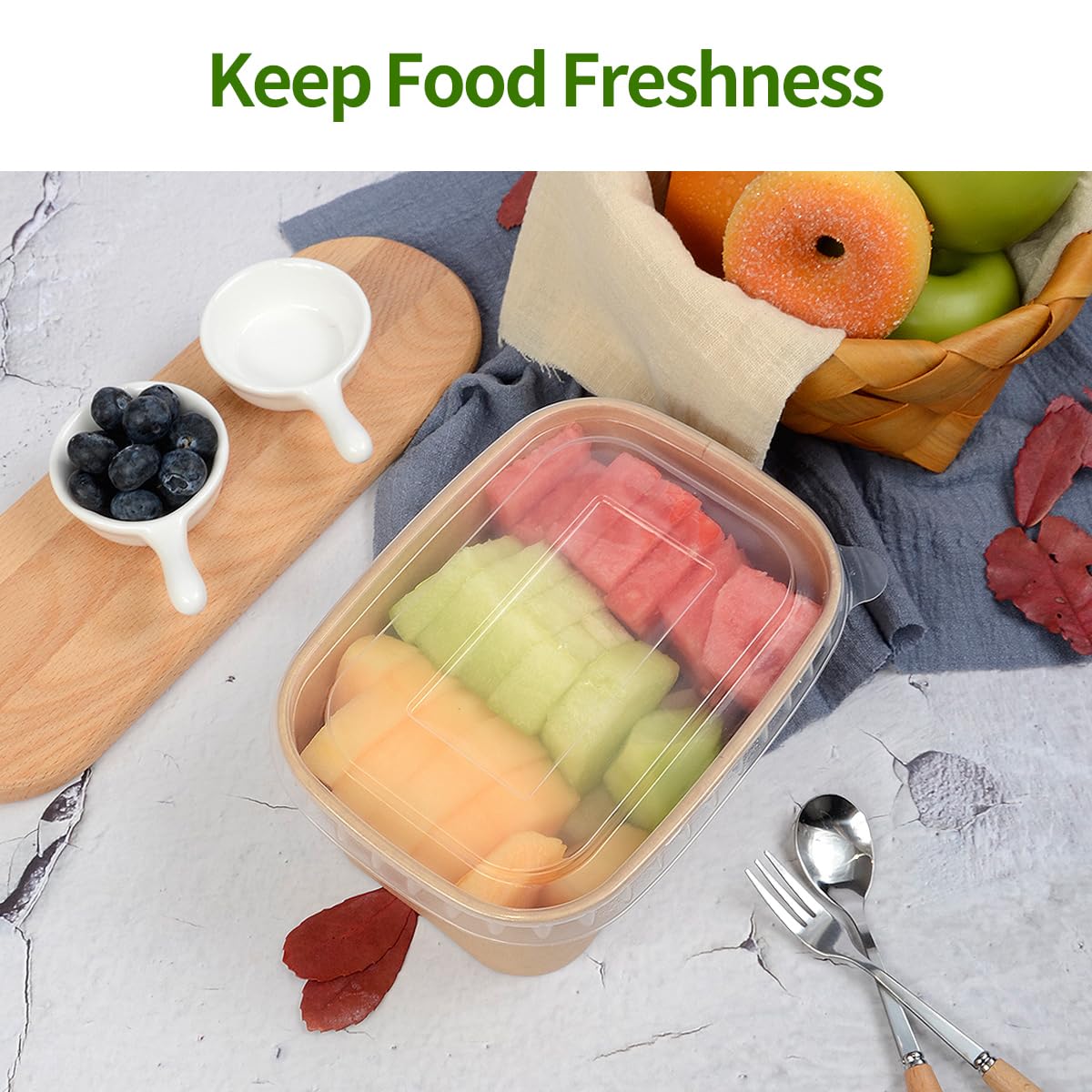 AICHEF 50 Pack 35 oz Paper Food Containers with Lids, Microwavable and Freezer Use Paper Meal Prep Containers Disposable Food Prep and Take Out Food Containers, 50 Bowls 50 Lids