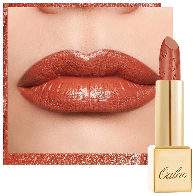 Oulac Maple Matte Lipstick with Glow Metallic Finish - Vegan Lipstick for Women, Creamy Texture, Hydrating Clean Beauty Formula, High-End Magnetic Hook Design, GM07 Outrageous