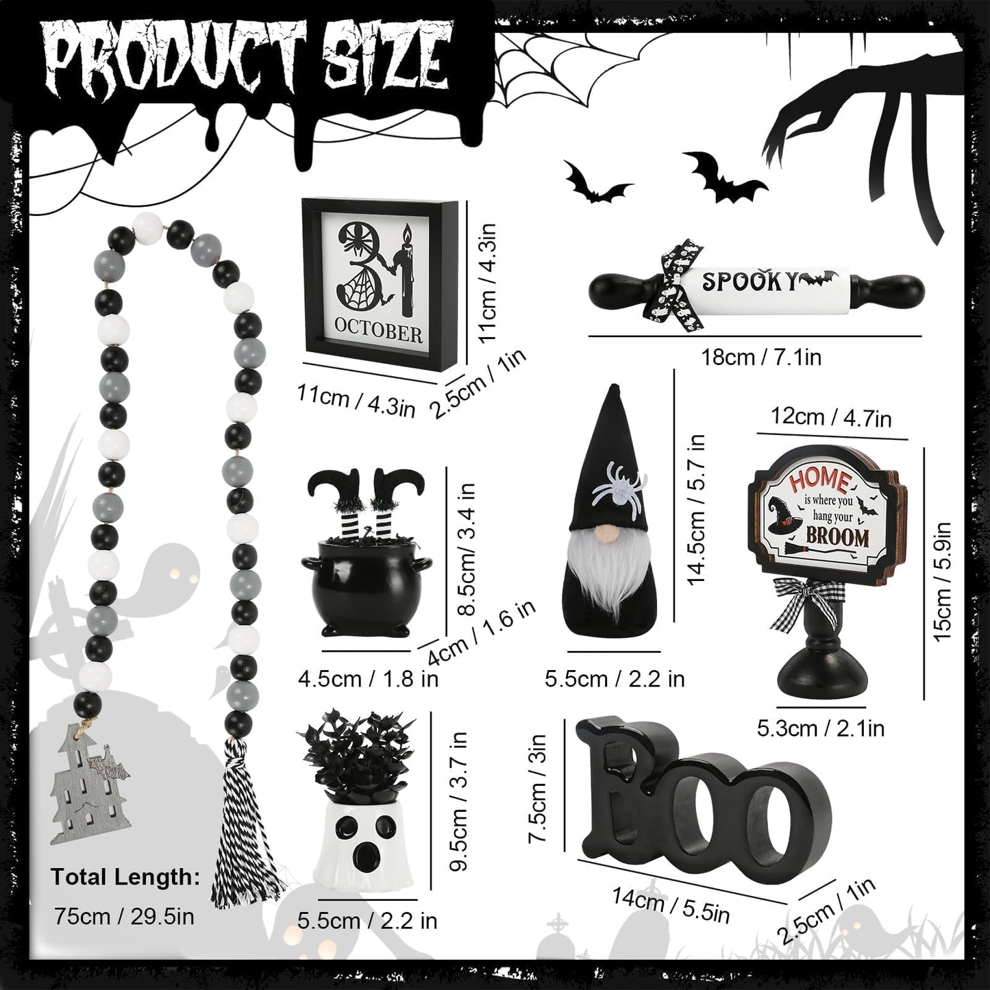 Halloween Decorations 8PCS Tiered Tray Decor, Cute Tabletop Halloween Decor for Home Tray Shelf Mantel Coffee Bar Office Table Centerpieces Farmhouse Rustic Spooky Wood Signs