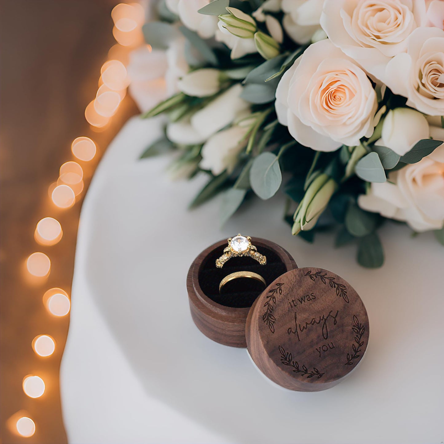 WERPEKA Wooden Ring Box for Wedding Ceremony Ring Bearer Box, Engagement Ring Holder Gift for Anniversaries Day, Ring Storage Box Engagement Gift