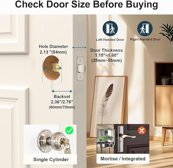 SMONET Smart Lock Keyless Entry Keypad Door Lock with Handle: WiFi Smart Fingerprint Lock for Front Door Easy Installation App Remote Control 2-Pack,WiFi Smart Deadbolt,Silver