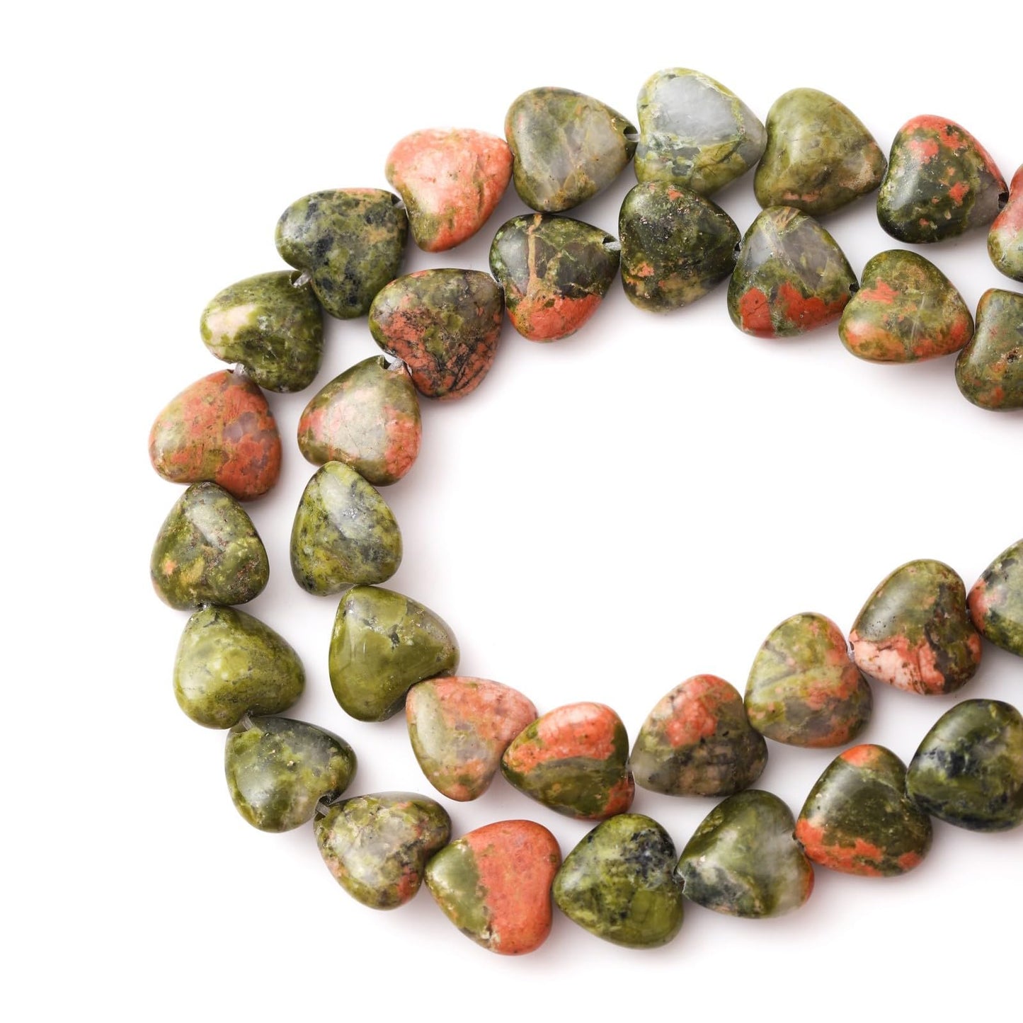 Natural Heart Shaped Unakite Stone Beads 10mm Loose Crystal Healing Beads for DIY Necklace Bracelet Making Gemstone Craft Supplies