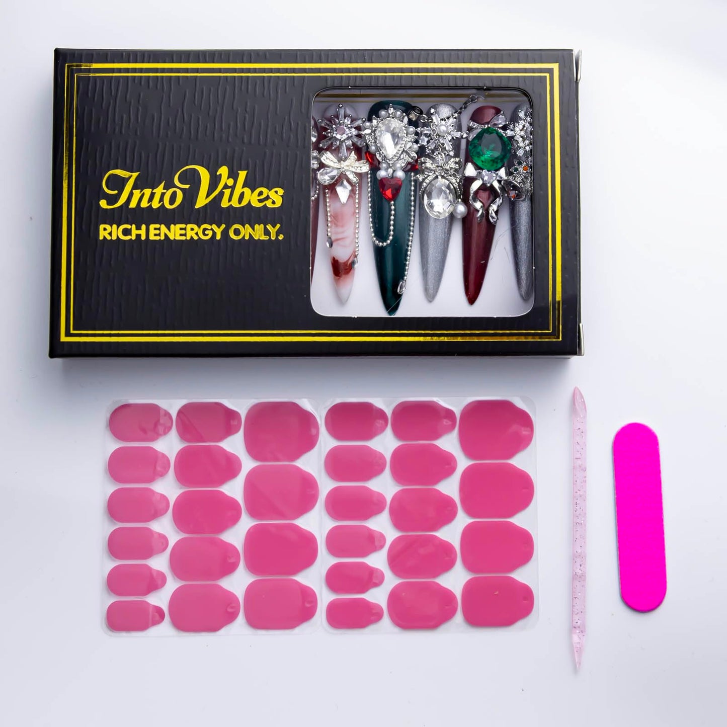IntoVibes 10 Pieces Handmade Luxury Red And Green Christmas Long Press On Nails With Stiietto Design, Reusable Fake Nails, Including Accessories And Tools (Size L)