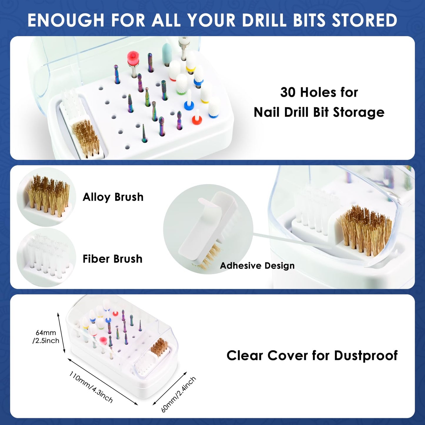 21pcs Nail Drill Bits Sets with Nail Drill Holder Case, 3/32 Inch Cuticle Electric Nail File & Ceramic Acrylic Gel Nail Bit Kit, Carbide Cuticle Remover Bits for Manicure Pedicure, Home Salon