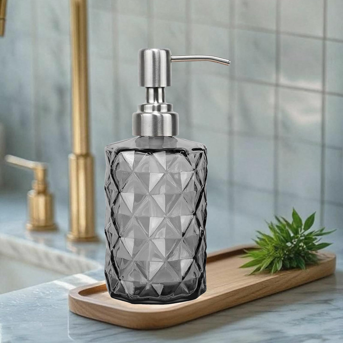 12Oz Gray Glass Soap Dispenser