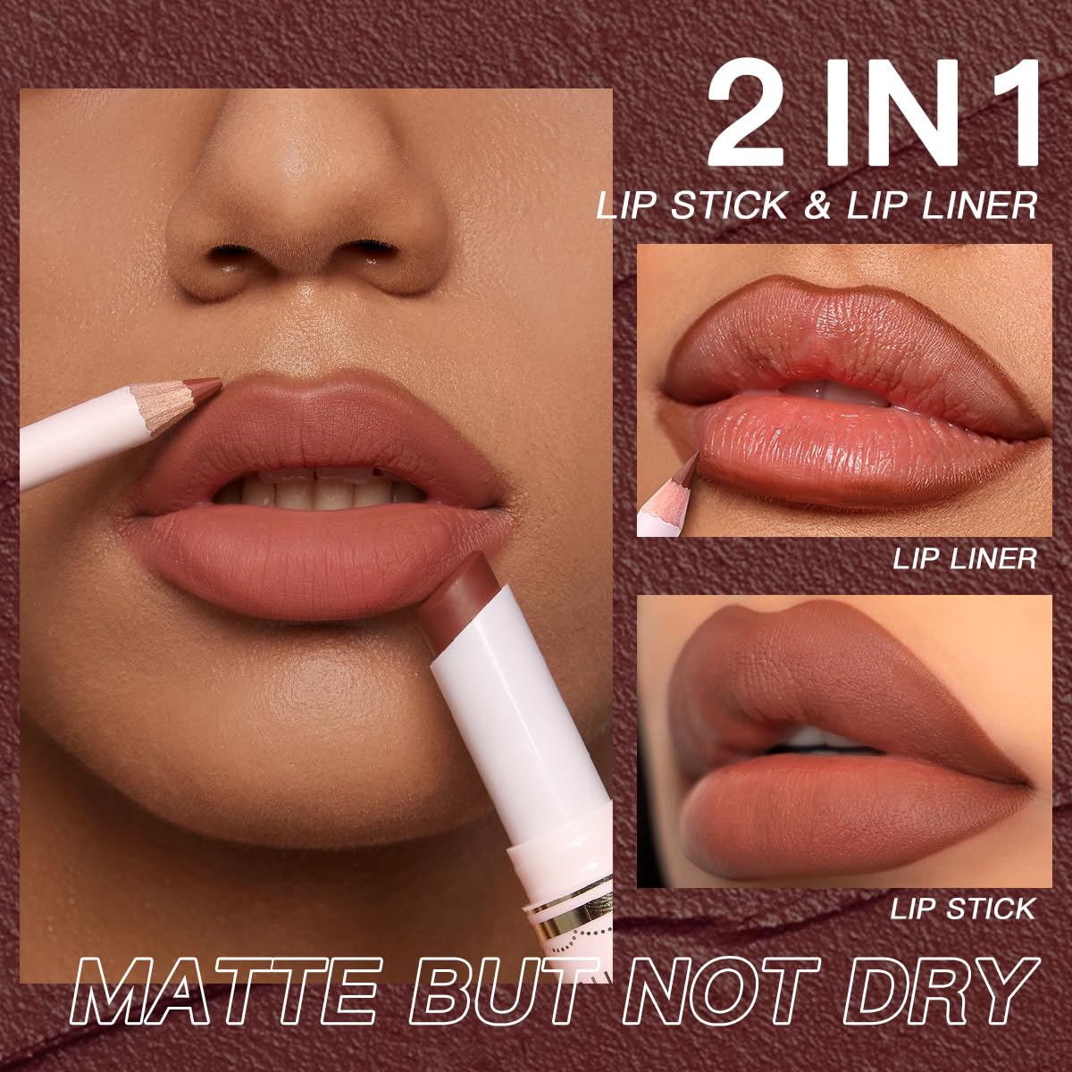 USHAS Lipstick and Lip Liner Combo Set 2 in 1 Waterproof Matte Lipstick pen for Women Lip liner Set Long Lasting with Makeup Set (S12, Pack of 1)