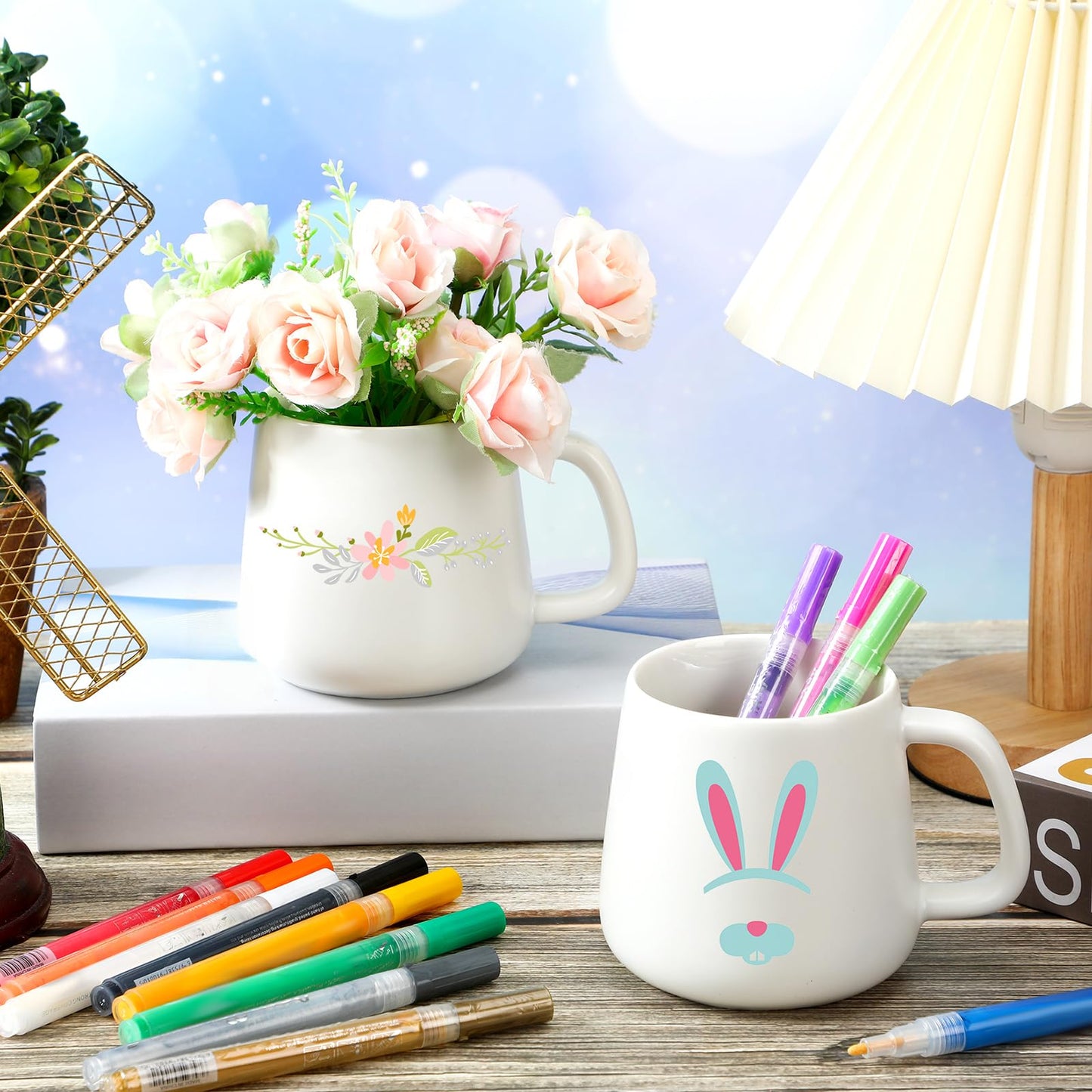 Mifoci 2 Sets Mug Painting Kit Paint Your Own Mug Kit for Adults DIY Ceramic Coffee Cups Painting Set, Decorate Your Own Keepsake Craft Gift for Graduation, Father's Day (Classic)