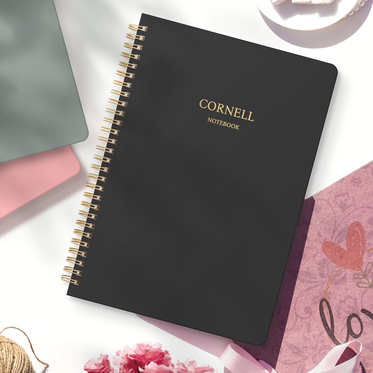 Hardcover Cornell Notes Notebook for Note Taking Supplies, B5 Spiral Aesthetic Study Subject Notebooks for School Work College Ruled Meeting Notes Book Studying Essentials, 7.2” x 10”, Black