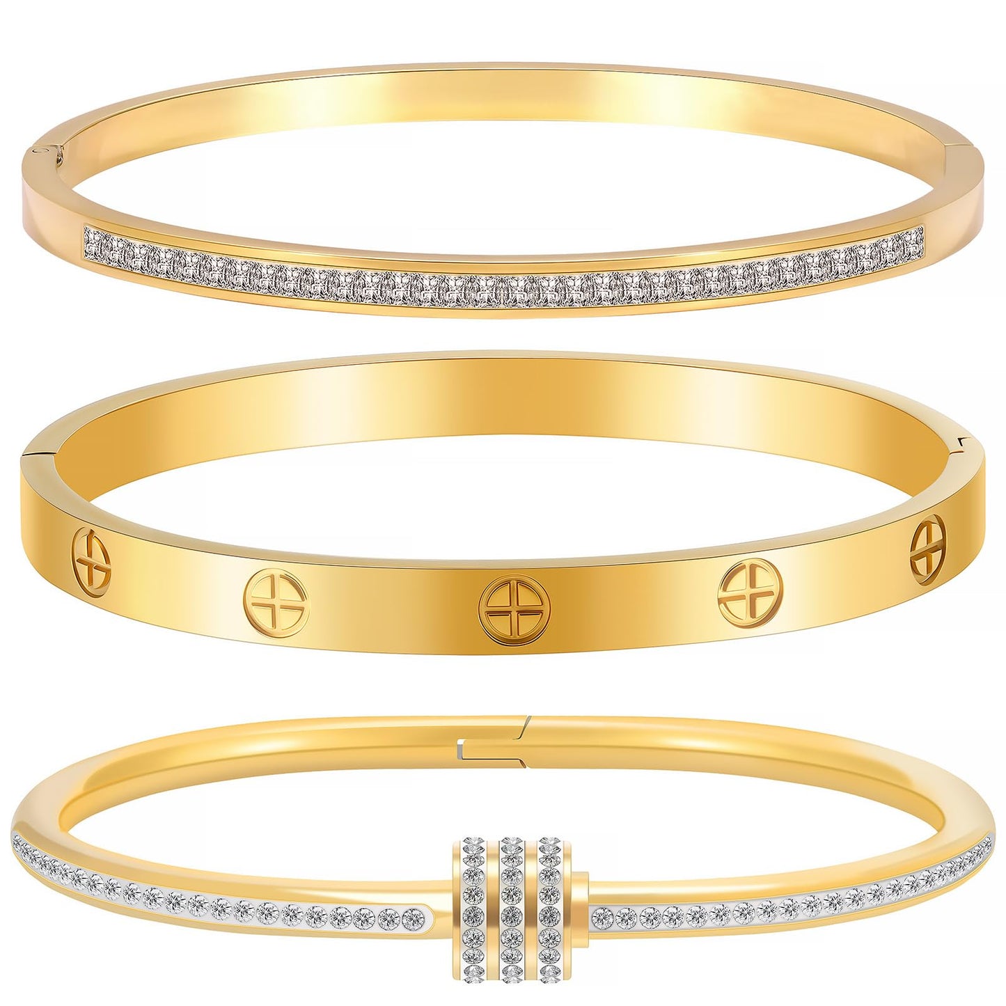 Camhanno Gold Bracelets for Women - Crystal Stackable Bangles with Friendship & Love Theme - Stainless Steel Jewelry, Ideal Birthday Gift (Style 5)