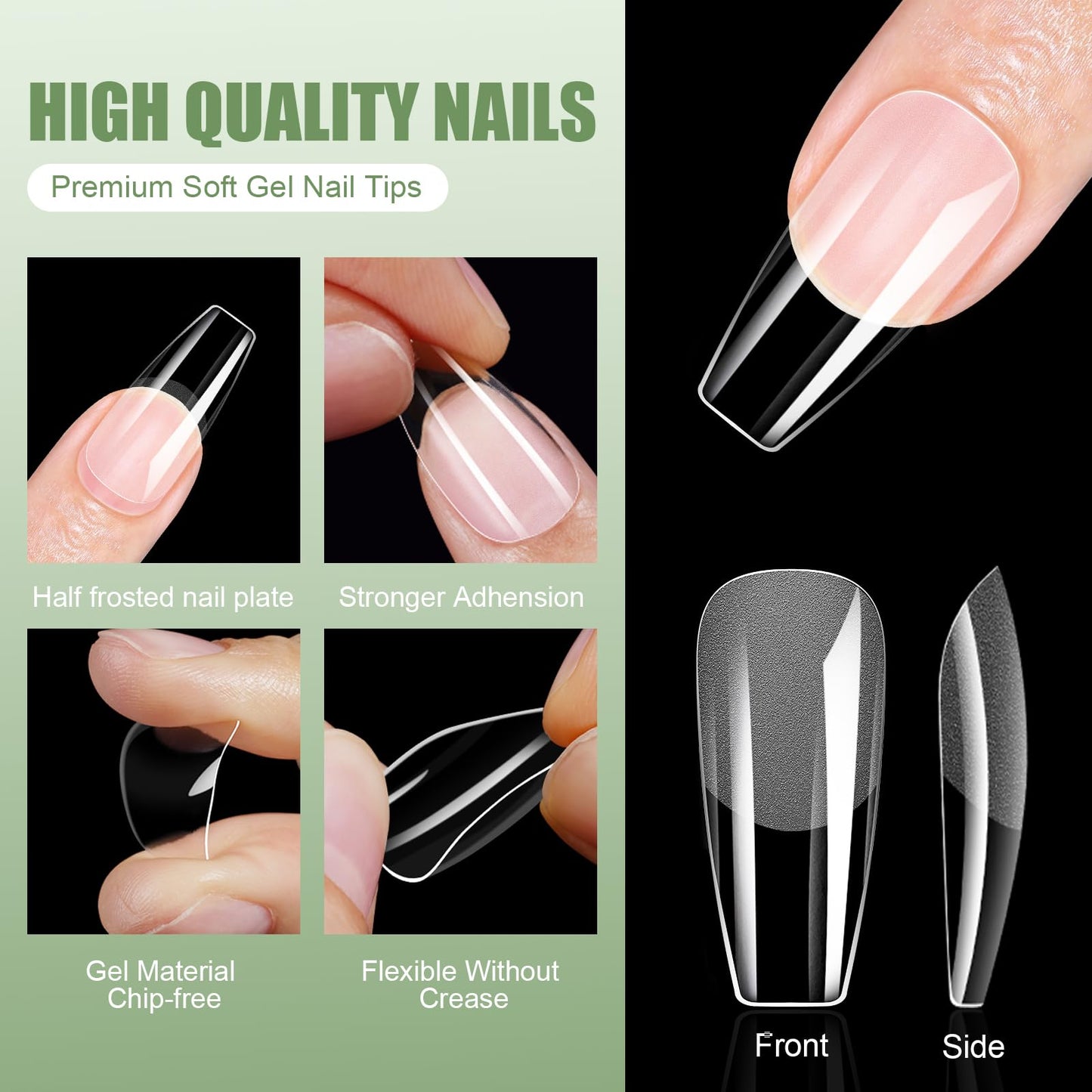 Cycullinyt 480pcs Sculpted Long Coffin Soft Gel Nail Tips, Professional False Nail Tips with Box - 16 Sizes Full Cover Clear Acrylic Press On Fake Nails for Extension Manicure Salon DIY at Home