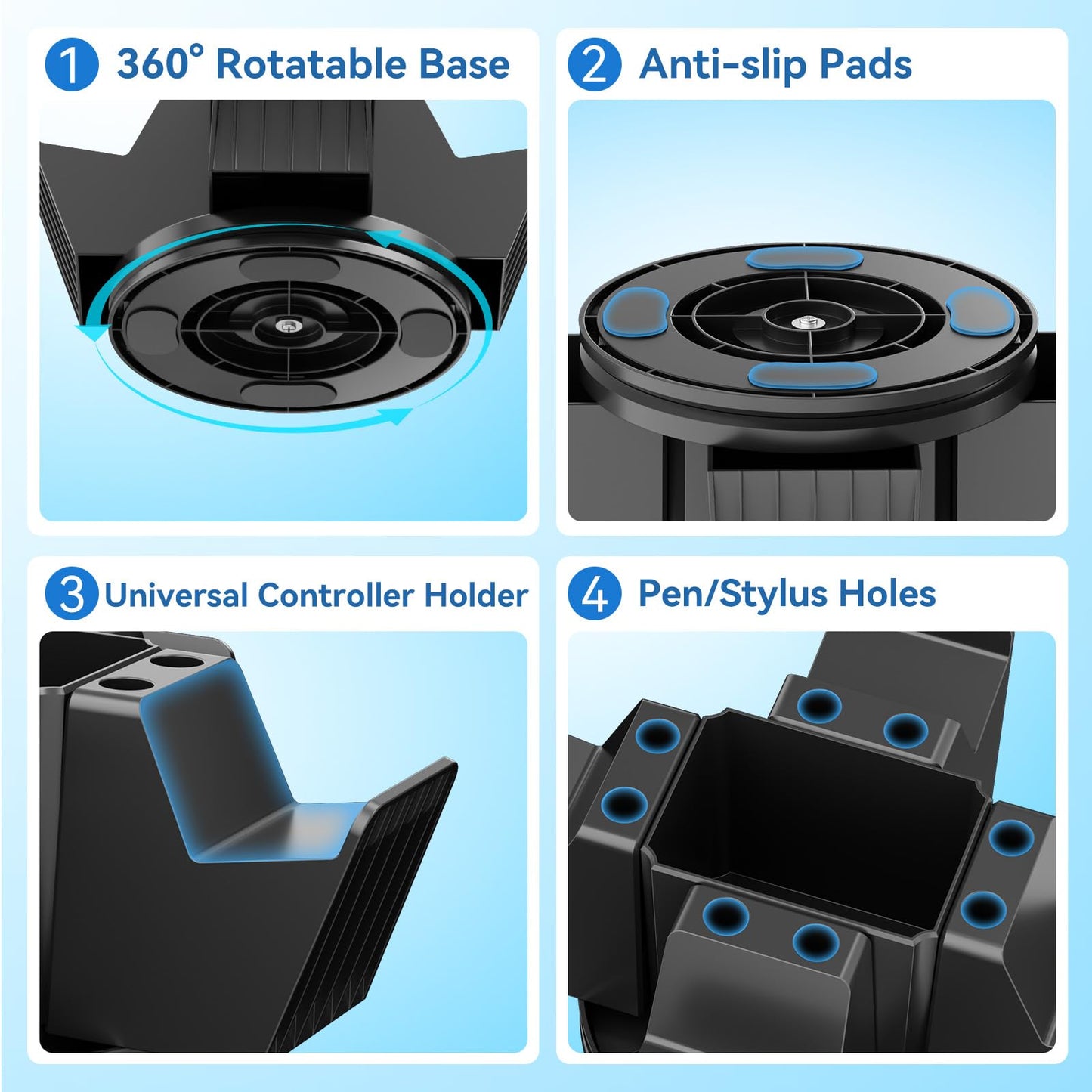 KDD Controller Organizer for Desktop - 360°Rotatable Controller Holder with Storage Box - Universal Stand for 4 Controllers, Desk Organizer for Switch Remote Control Pen Gamer Accessories