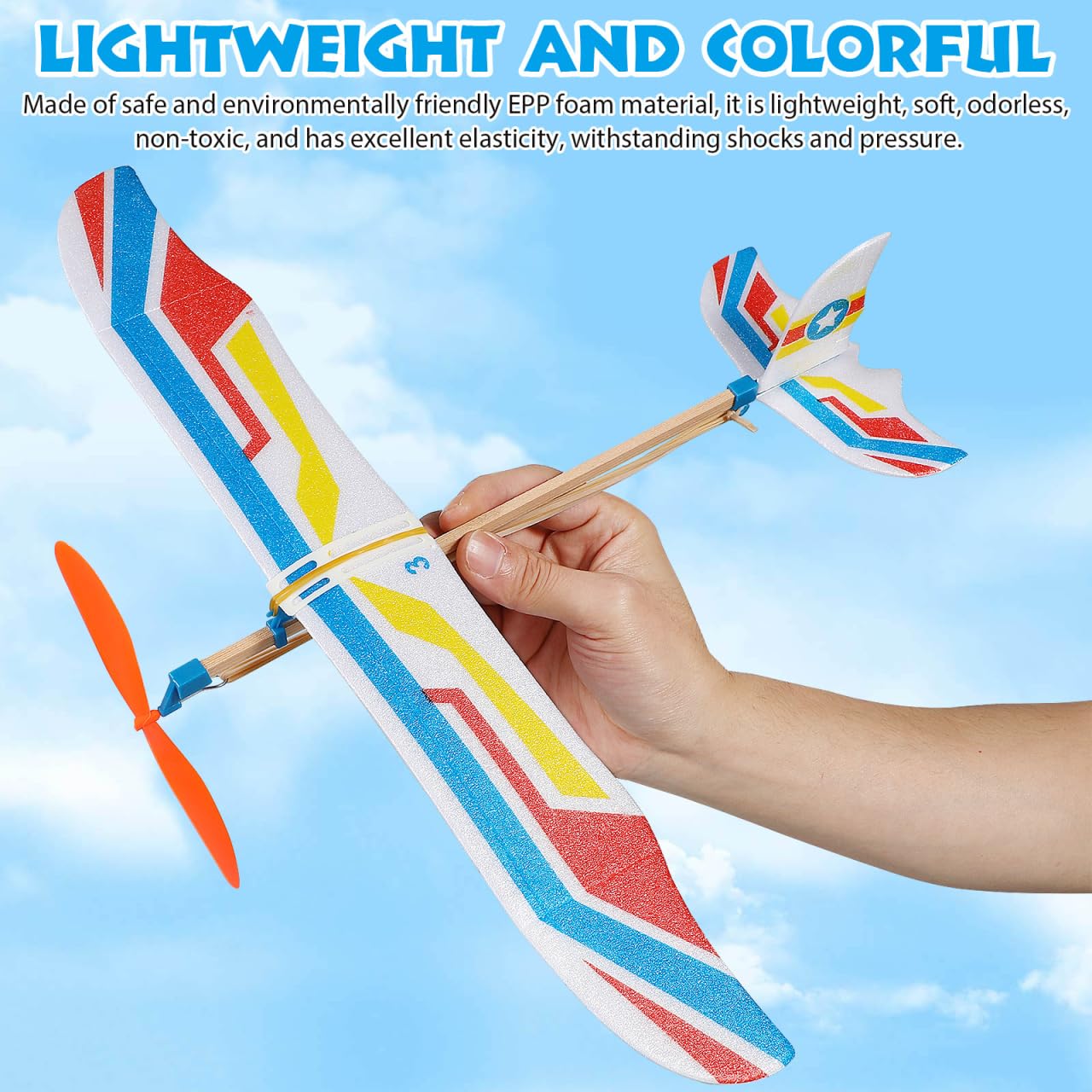 TOYANDONA 5Pcs Rubber Band Powered Aircraft Airplane Model Creative Helicopter for Kids Throwing Glider Airplane Toy for Birthday Party Favor Prize Reward (Random Pattern)