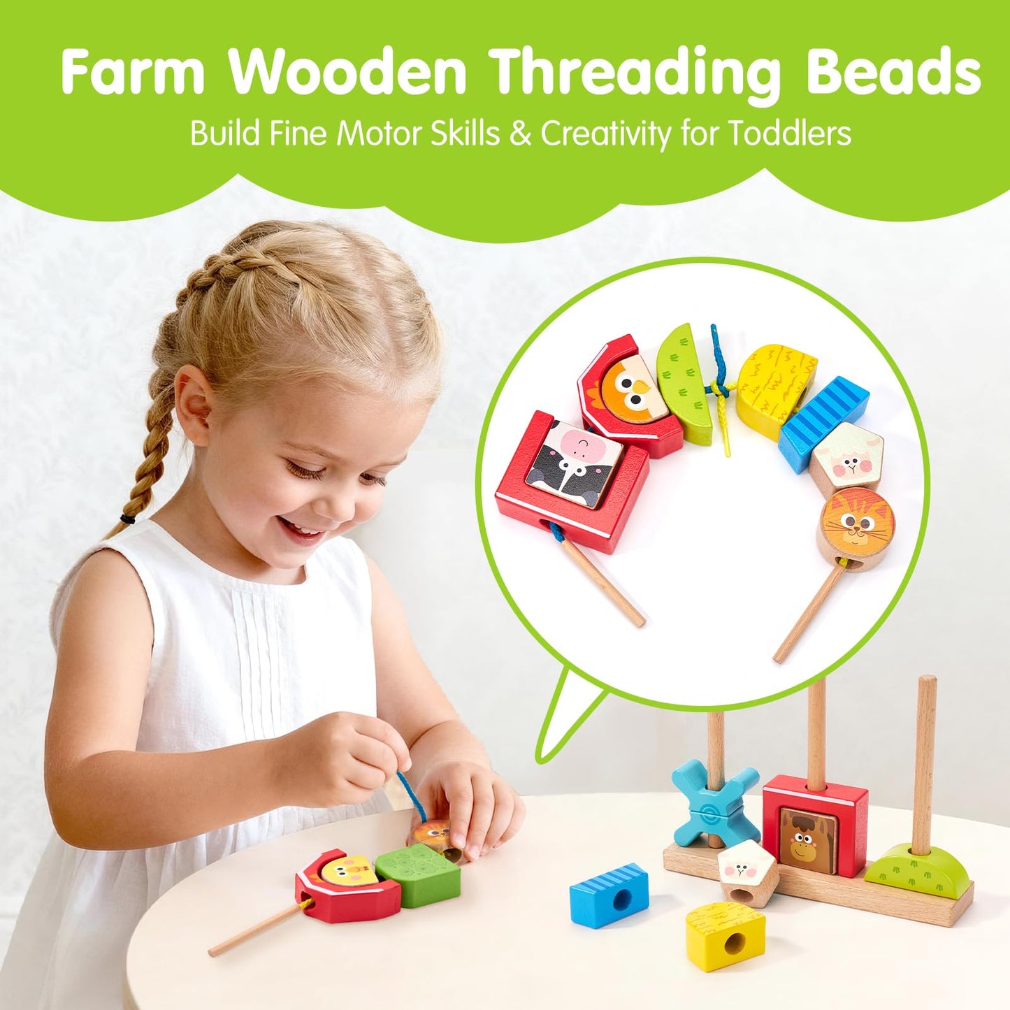 hahaland Montessori Wooden Brain Building Block for Toddler 1-3 Stacking Toy Day & Night Puzzle Game with 24 Challenges Toddler Lacing Stringing Beads for Ages 1 2 3 Preschool Learning Activities