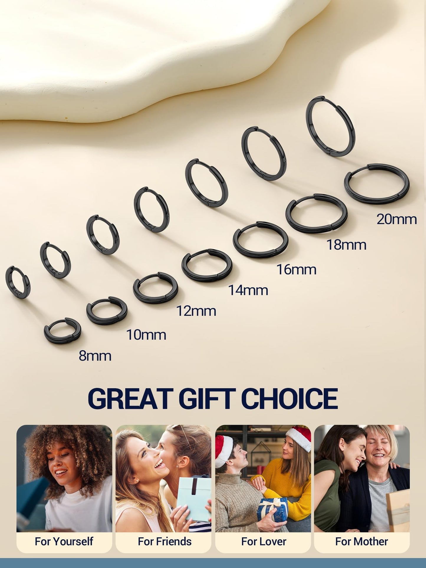 Black Hoop Earrings For Women Hoops Earring Hypoallergenic 8mm Tiny Huggie Jewelry Non Tarnish Cartilage Piercing Waterproof Ear Earings