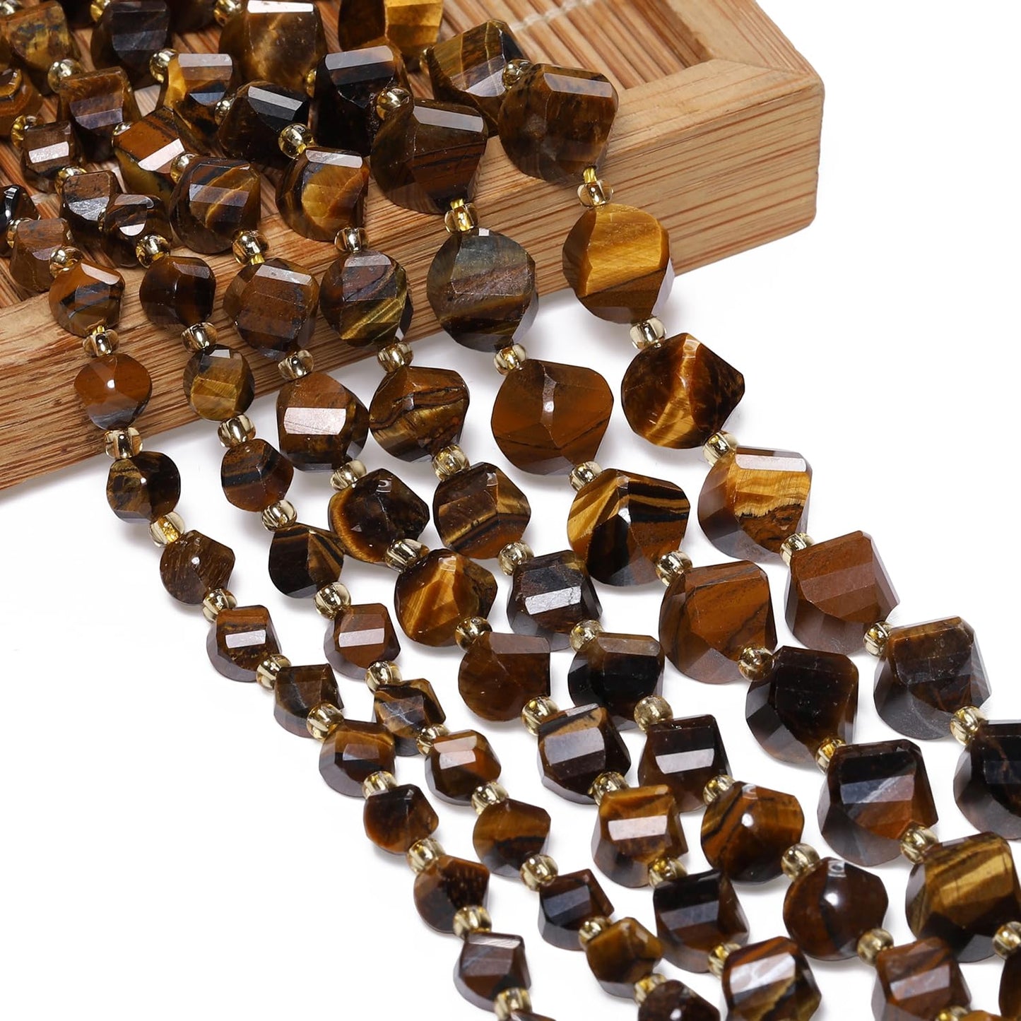 Yochus 42pcs Natural Tiger's Eyes Stone Beads for Bracelet，2strands 6mm Facted Twist Loose Gemstone Beads for Jewelry Making DIY Craft Necklace Earring