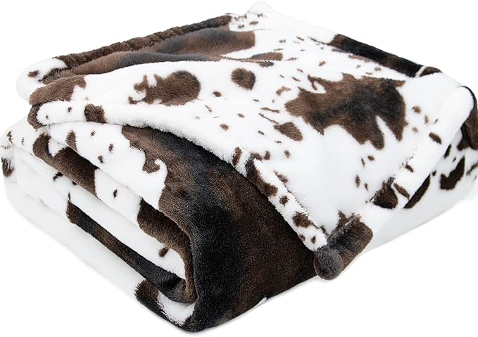 Cow Print Twin Blanket 60x80 Inch - Soft Plush Fleece Throw for Bedroom Living Room, Black & White Animal Print Bedding, Lightweight Cozy Blanket for Adults & Kids
