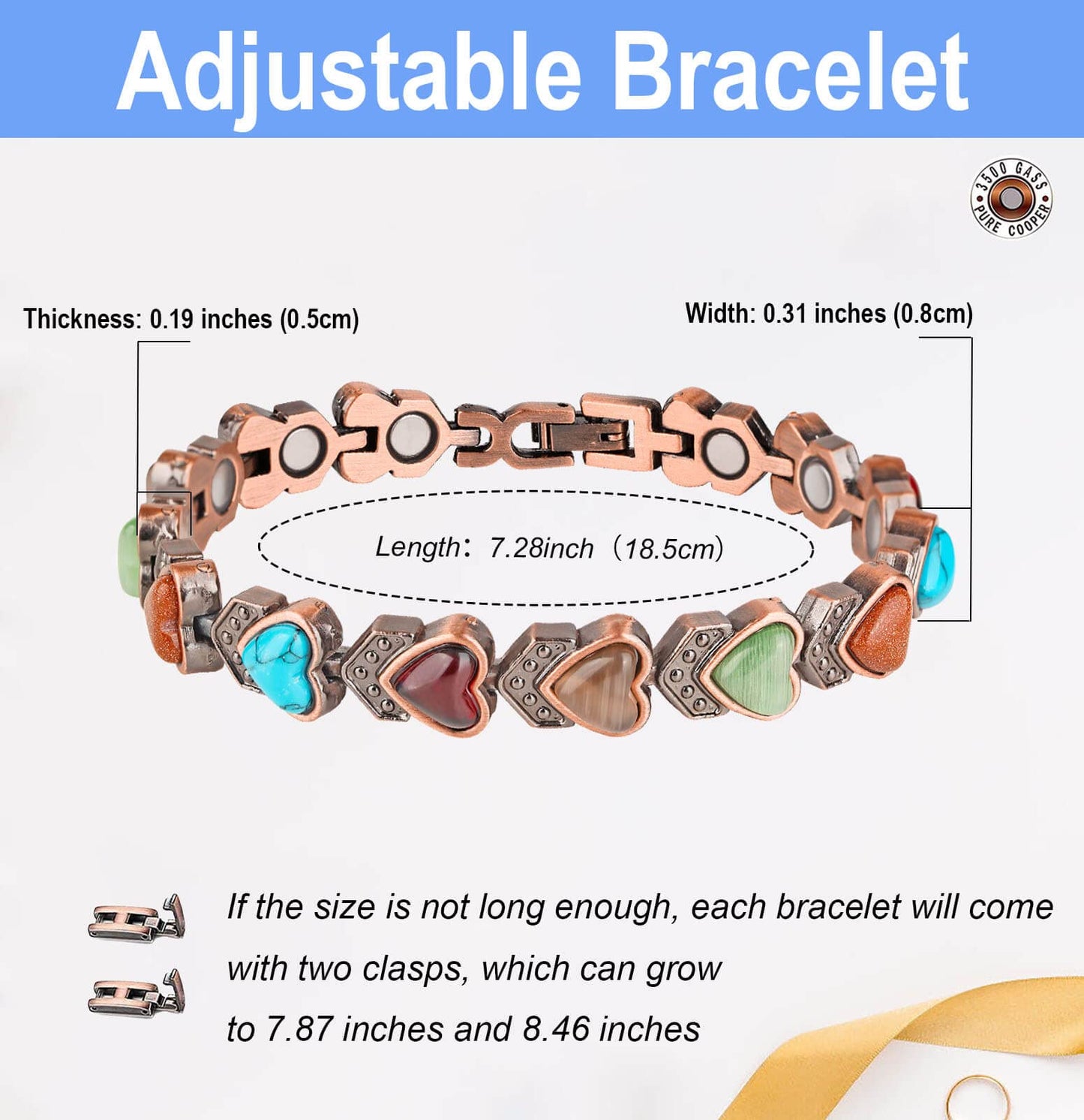 YOIHOJET Copper Bracelet for Women, Magnetic Copper Bracelets, Magnetic Turquoise Copper Bracelets with Adjust Tool
