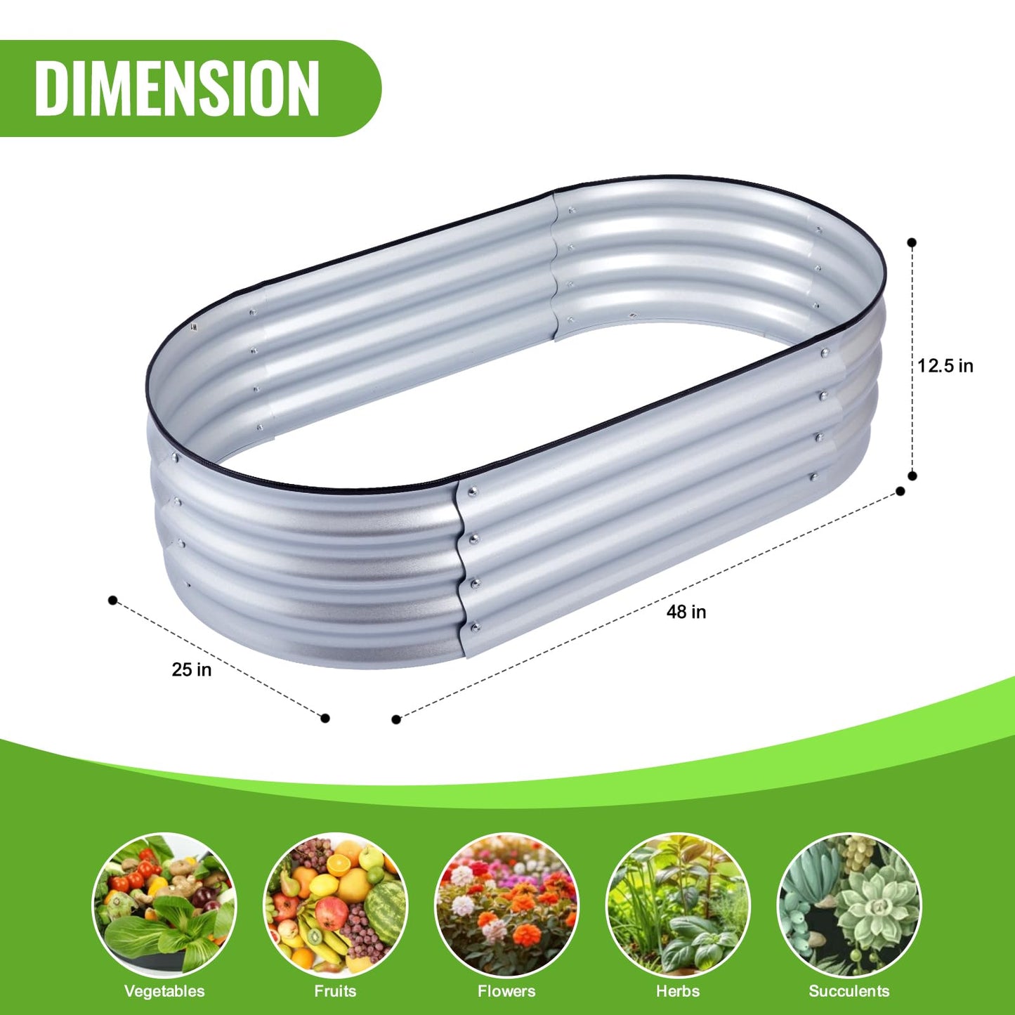 Backyard Expressions Home Galvanized Raised Garden Bed Kit 4x2x1ft, Planter Box Raised Garden Beds Outdoor, Easy Assembly Metal Raised Bed for Gardening Vegetables, Fruits, Flowers - Silver