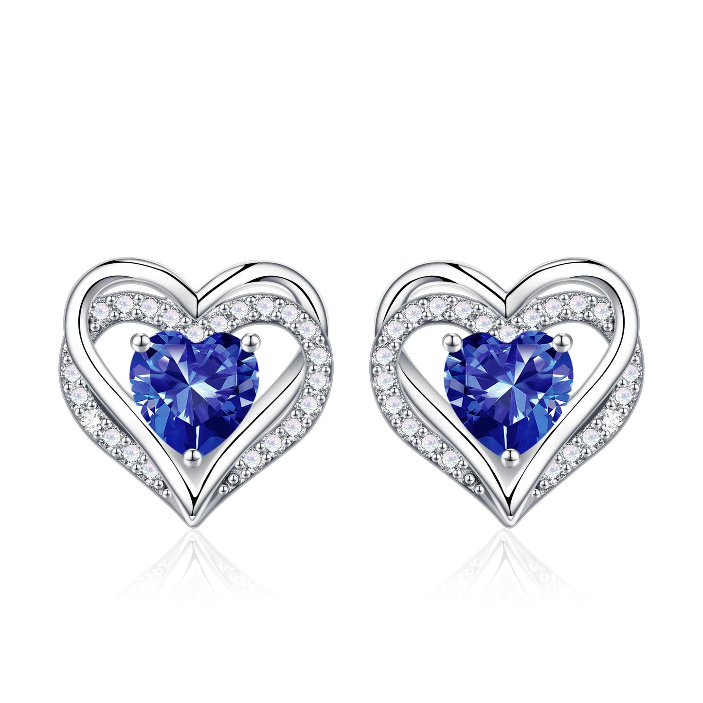 Iefil Heart Earrings for Women, 925 Sterling Silver December Birthstone Blue Tanzanite Heart Stud Earrings for Women