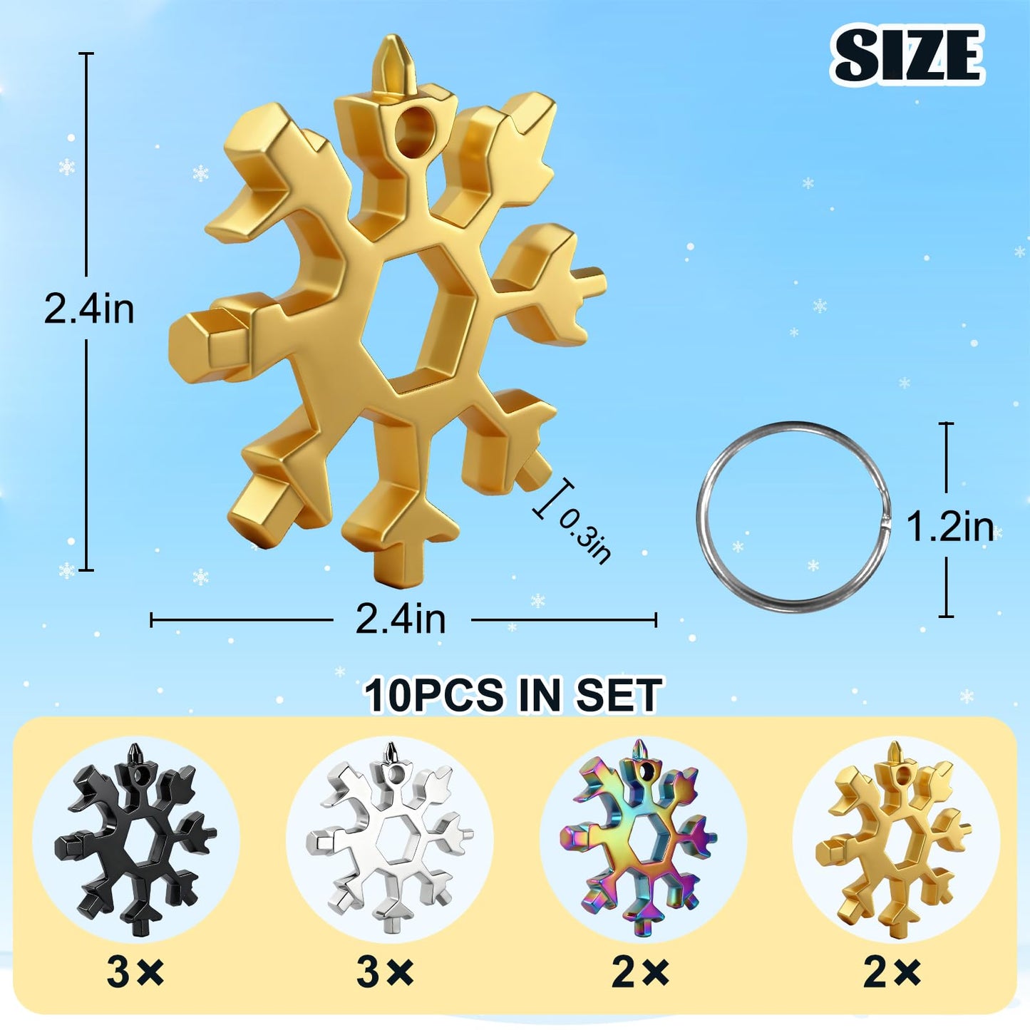 10 Packs Snowflake Multi Tool,18 in 1 Snowflake Multitool,Snowflake Wrench/Bottle Opener/Screwdriver Kit, Stainless Steel Portable Star Tool for Men Christmas Great Gifts (10)