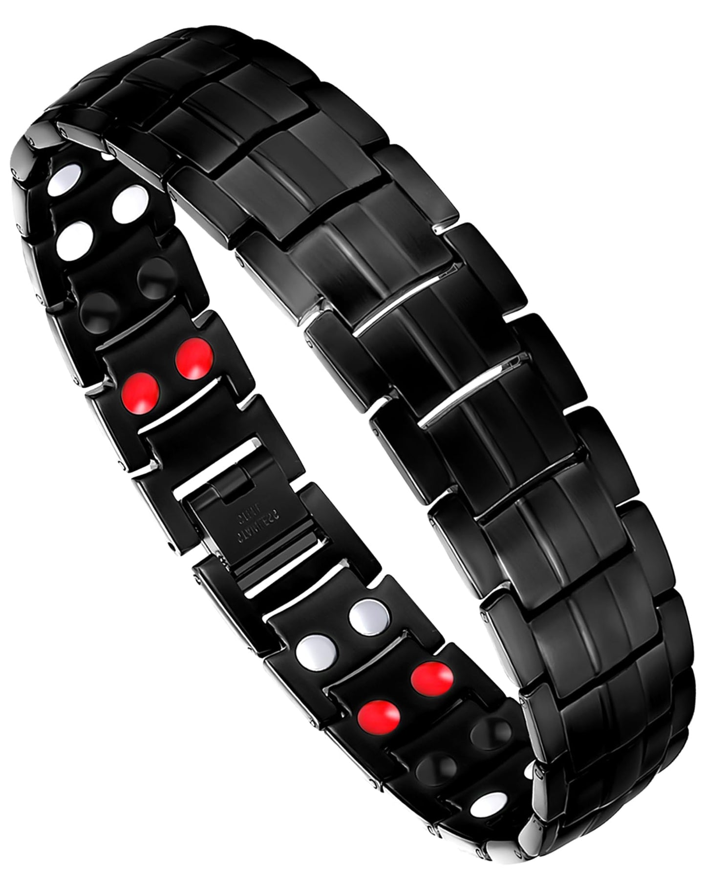 Feraco Mens Magnetic Therapy Bracelets Titanium Steel Bracelet with Double Row 4 Elements Magnets