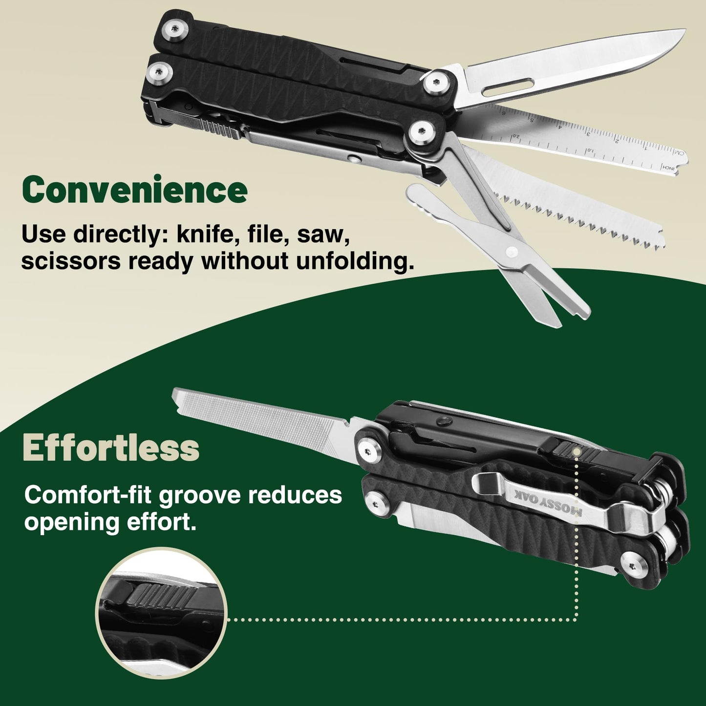 MOSSY OAK Multitool, 17-in-1 EDC Multi Tool with CNC-Machined Steel Pliers, G10 Anti-Slip Handle, Nylon Sheath & Belt Clip – Durable MultiTool for Camping, Hiking, Hunting, Survival, and Everyday Use
