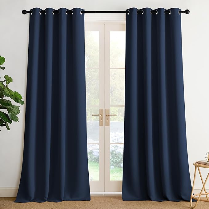 NICETOWN Room Darkening Draperies Curtains Panels, 2 Panels Navy Blue W52 x L96