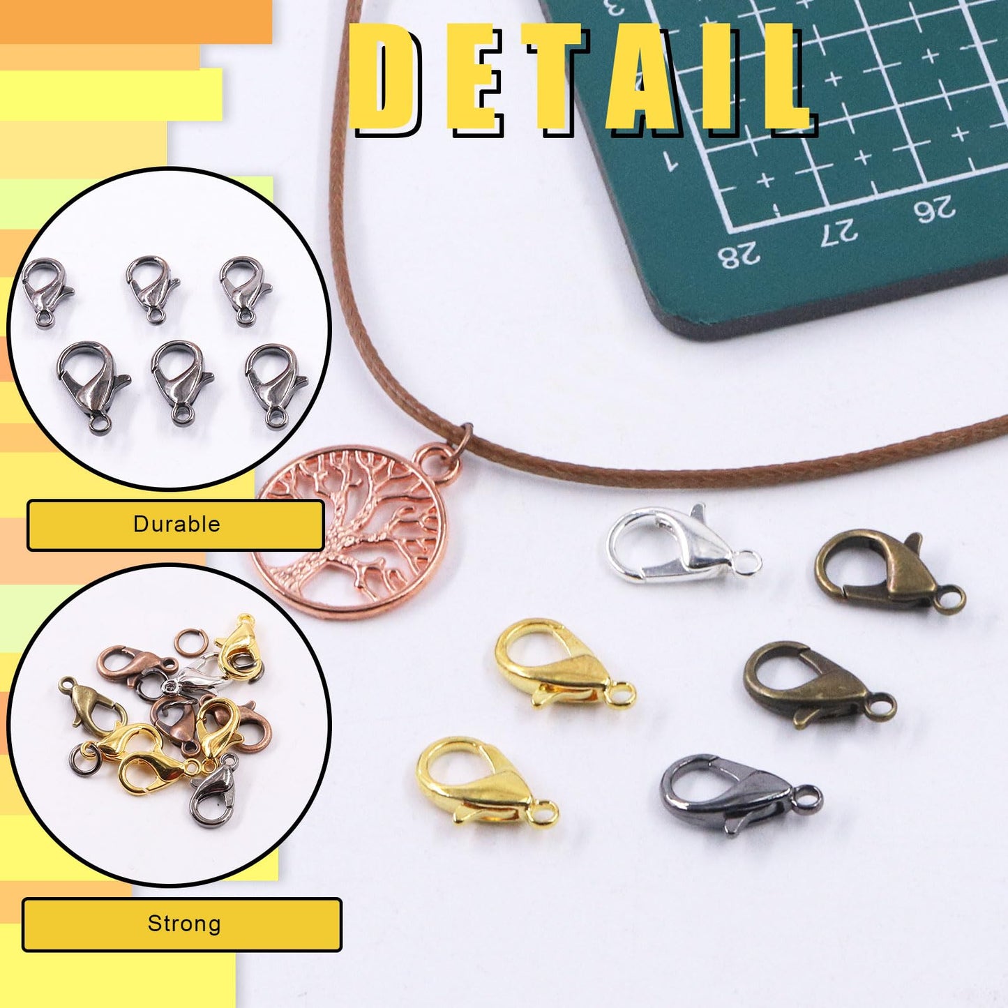 Mardatt 152Pcs 4 Sizes Mixed Color Lobster Claw Clasps Kit - 12mm, 14mm, 16mm, 18mm for DIY Bracelet & Necklace (Silver, Gold, Gun Black, Bronze)