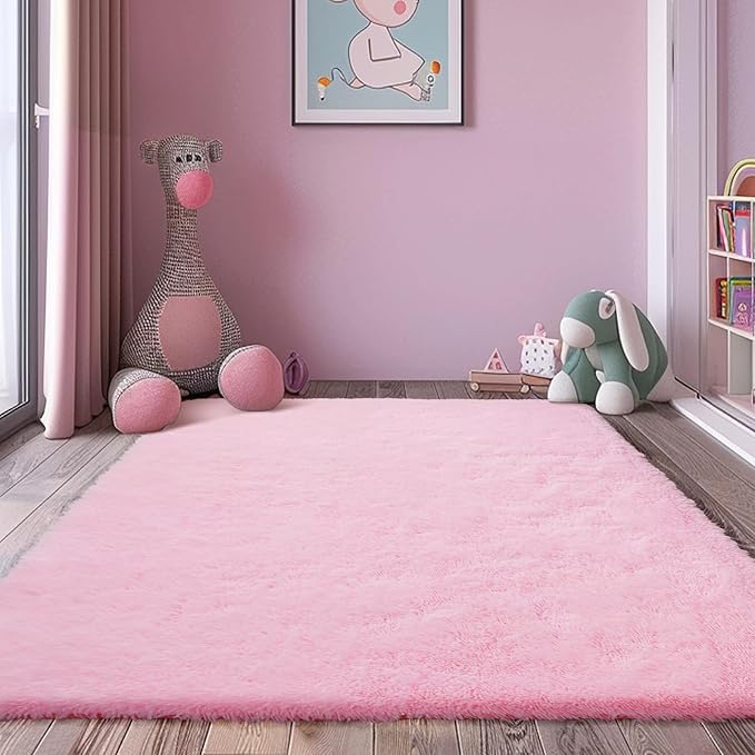9x12 Fluffy Area Rugs for Living Room,Large Pink Fuzzy Shag Area Rug for Bedroom,Soft Non-Shedding Indoor Plush Carpet for Kids Bedroom Nursery Home Decor