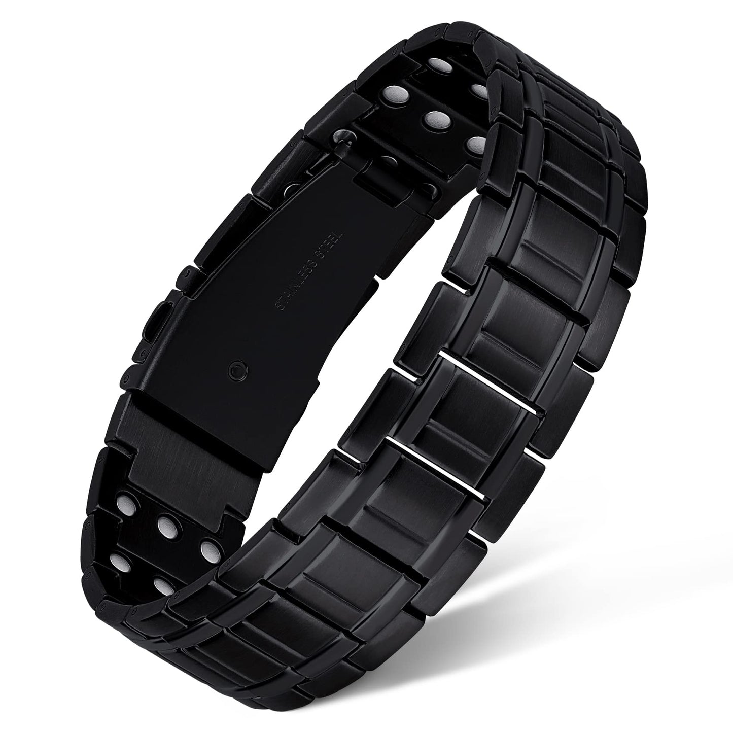 Feraco Magnetic Bracelets for Men, Titanium Steel Bracelets with 3X Ultra Strenth Neodymium Magnets, Adjustable Health Gift (Black)