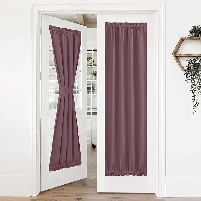 NICETOWN Door Curtains for Window, Thermal Room Darkending Shades for French Door, Rod Pocket Blackout Curtains for Kitchen, 36" Wide x 72" Long, Dry Rose, Single Panel