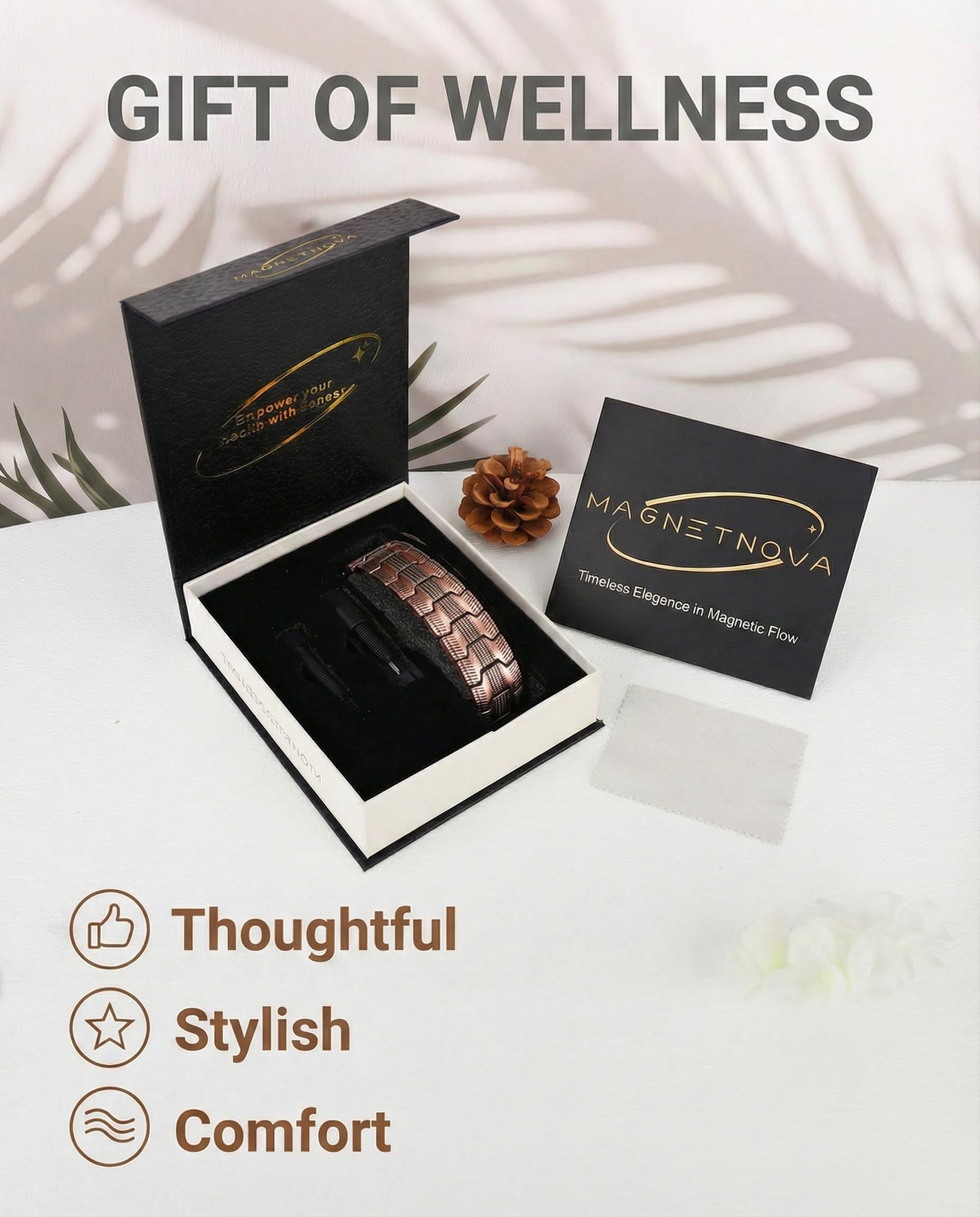 MagnetNova Ultra Strength Magnetic Bracelets for Men, 99.99% Pure Copper Bracelet with 5000 Gauss Magnets, Adjustable Size with Sizing Tool & Gift Box (Copper-21mm)