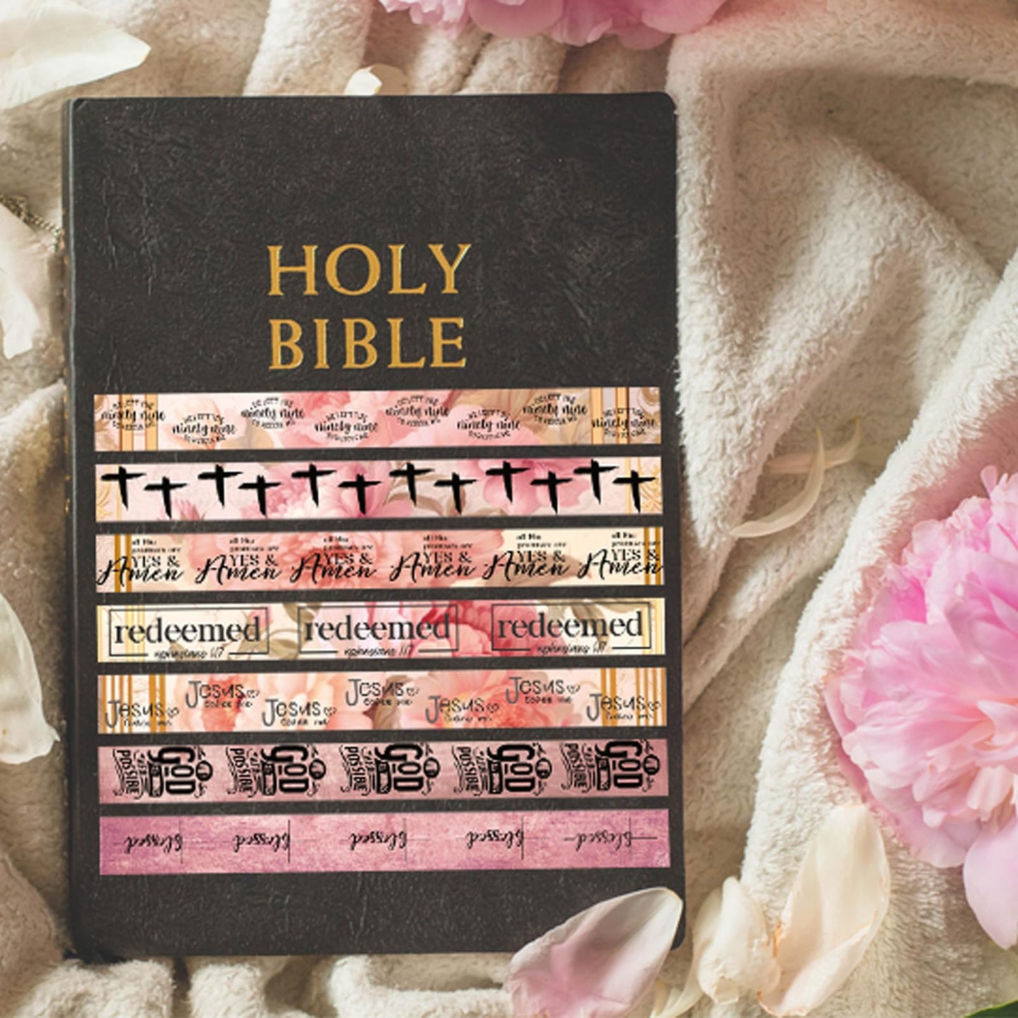 Janlaugh 24 Rolls Christian Washi Tape Gifts Bulk Religious Inspirational Scripture Supplies Pink Bible Verse Washi Tape for Bible Journaling Study DIY Crafting Easter Gifts